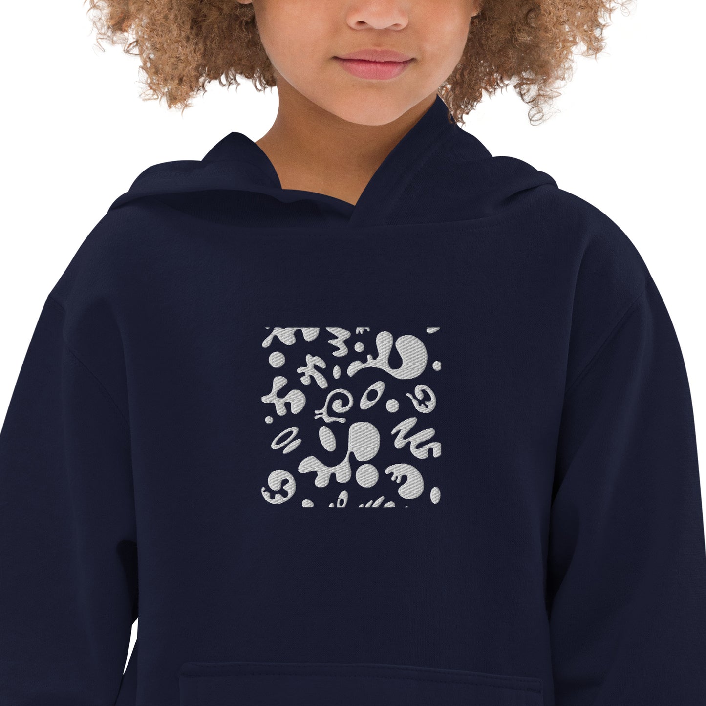 Adorn'd Kids Fleece Hoodie w Embroidered Front + Back Print - Starlight White