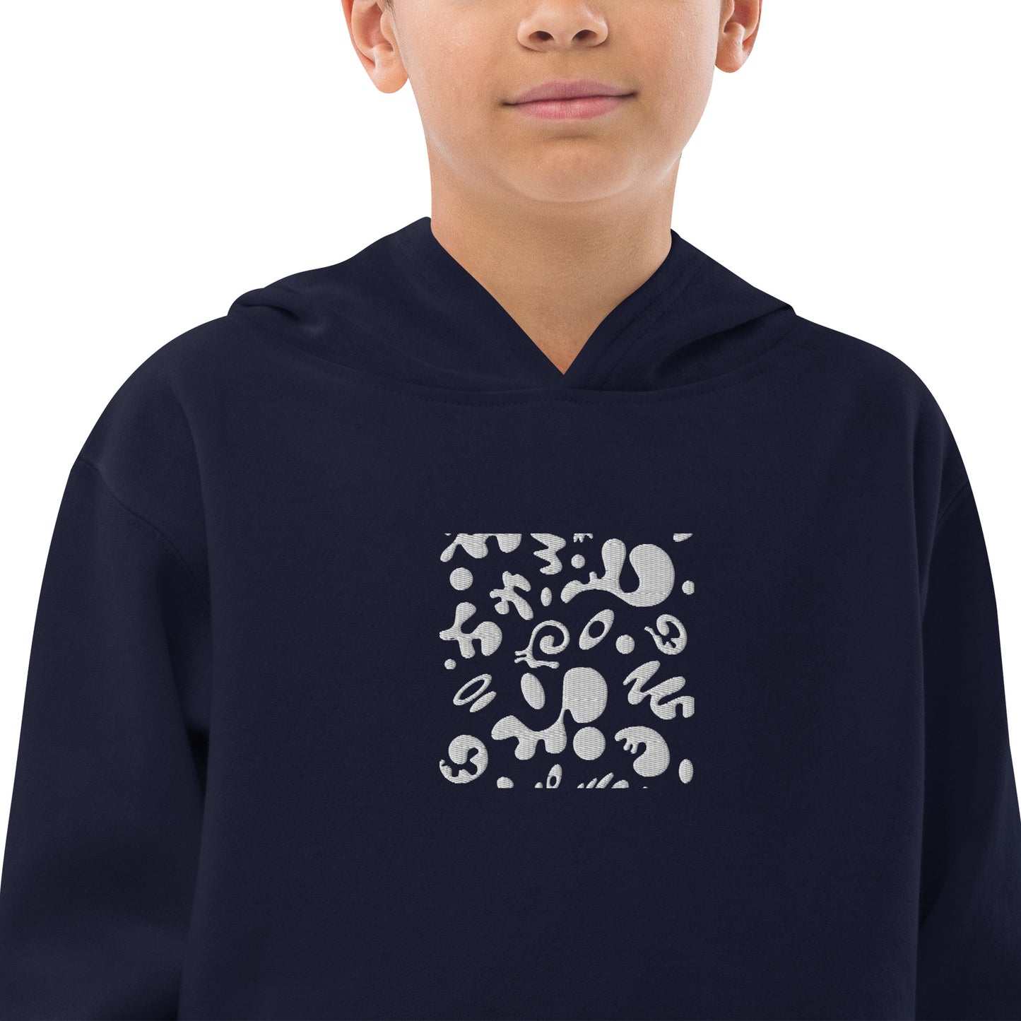 Adorn'd Kids Fleece Hoodie w Embroidered Front + Back Print - Starlight White