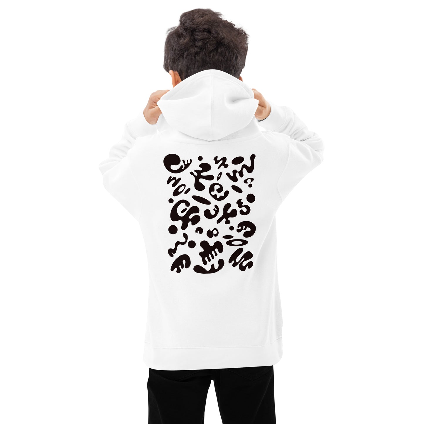 Adorn'd Kids Fleece Hoodie w Embroidered Front + Back Print - Smoke Signal Black