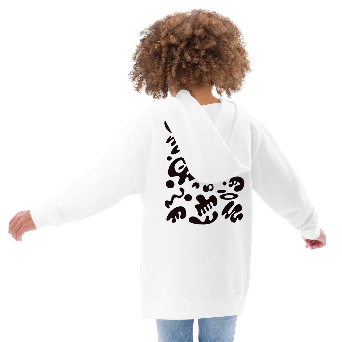 Adorn'd Kids Fleece Hoodie w Embroidered Front + Back Print - Smoke Signal Black