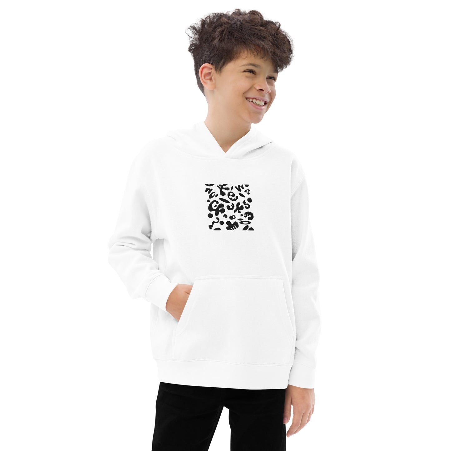 Adorn'd Kids Fleece Hoodie w Embroidered Front + Back Print - Smoke Signal Black