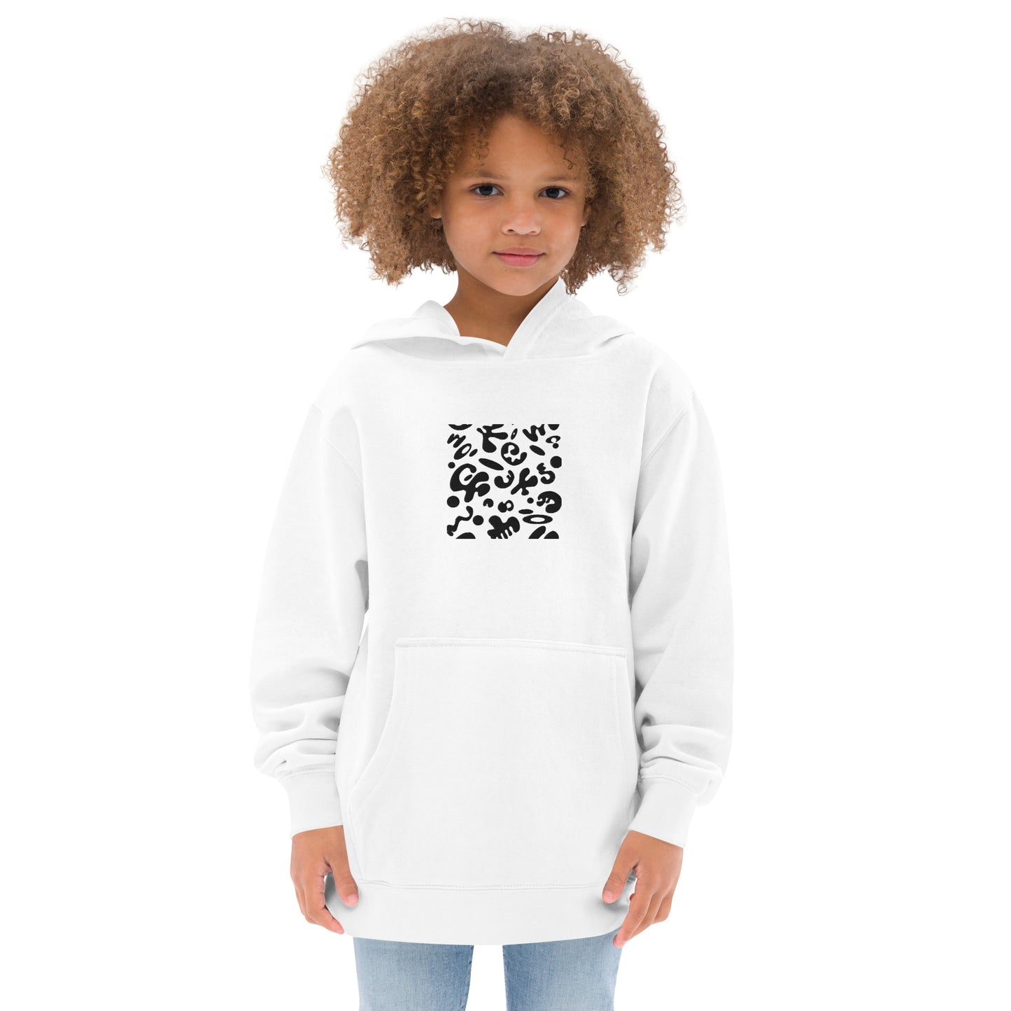 Adorn'd Kids Fleece Hoodie w Embroidered Front + Back Print - Smoke Signal Black