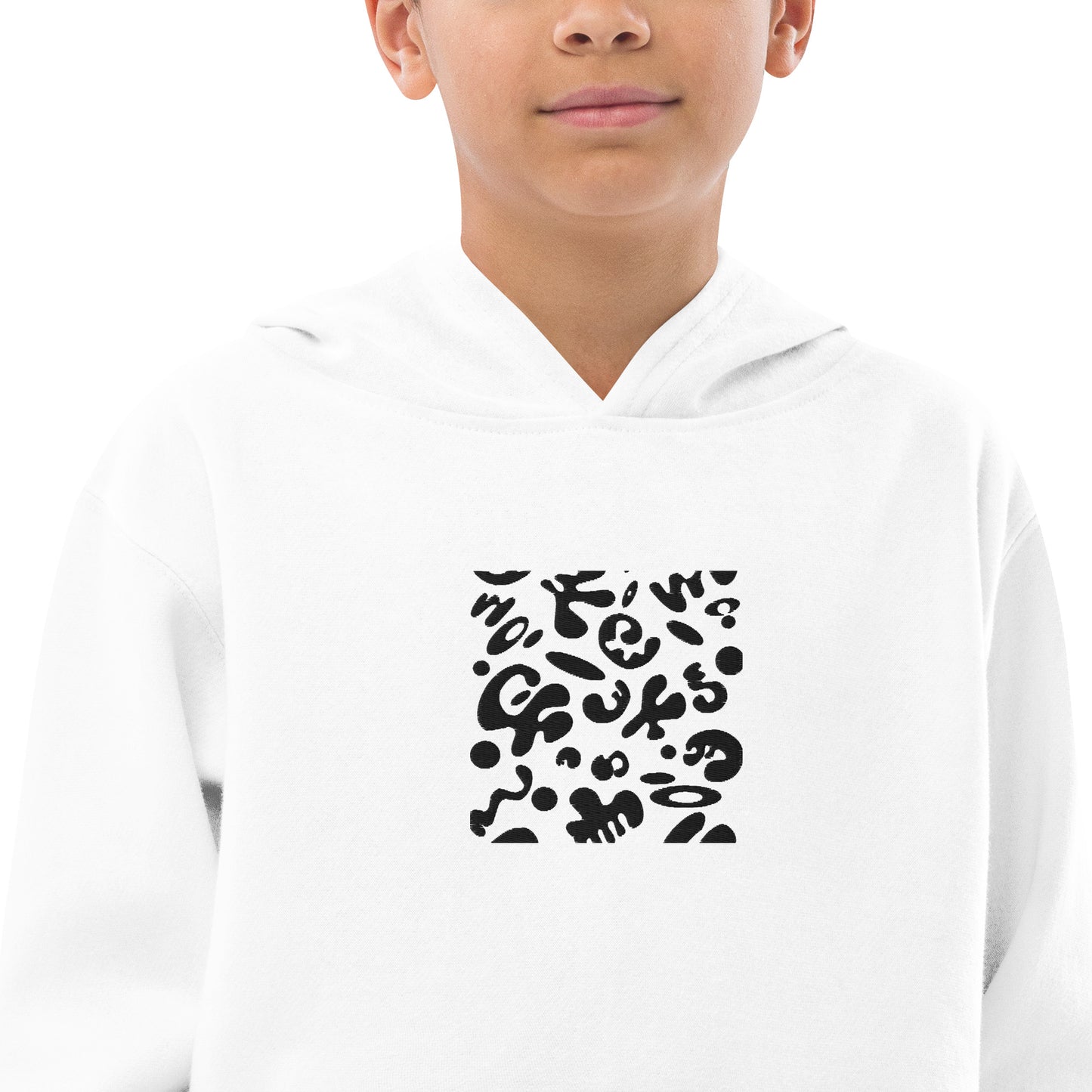 Adorn'd Kids Fleece Hoodie w Embroidered Front + Back Print - Smoke Signal Black