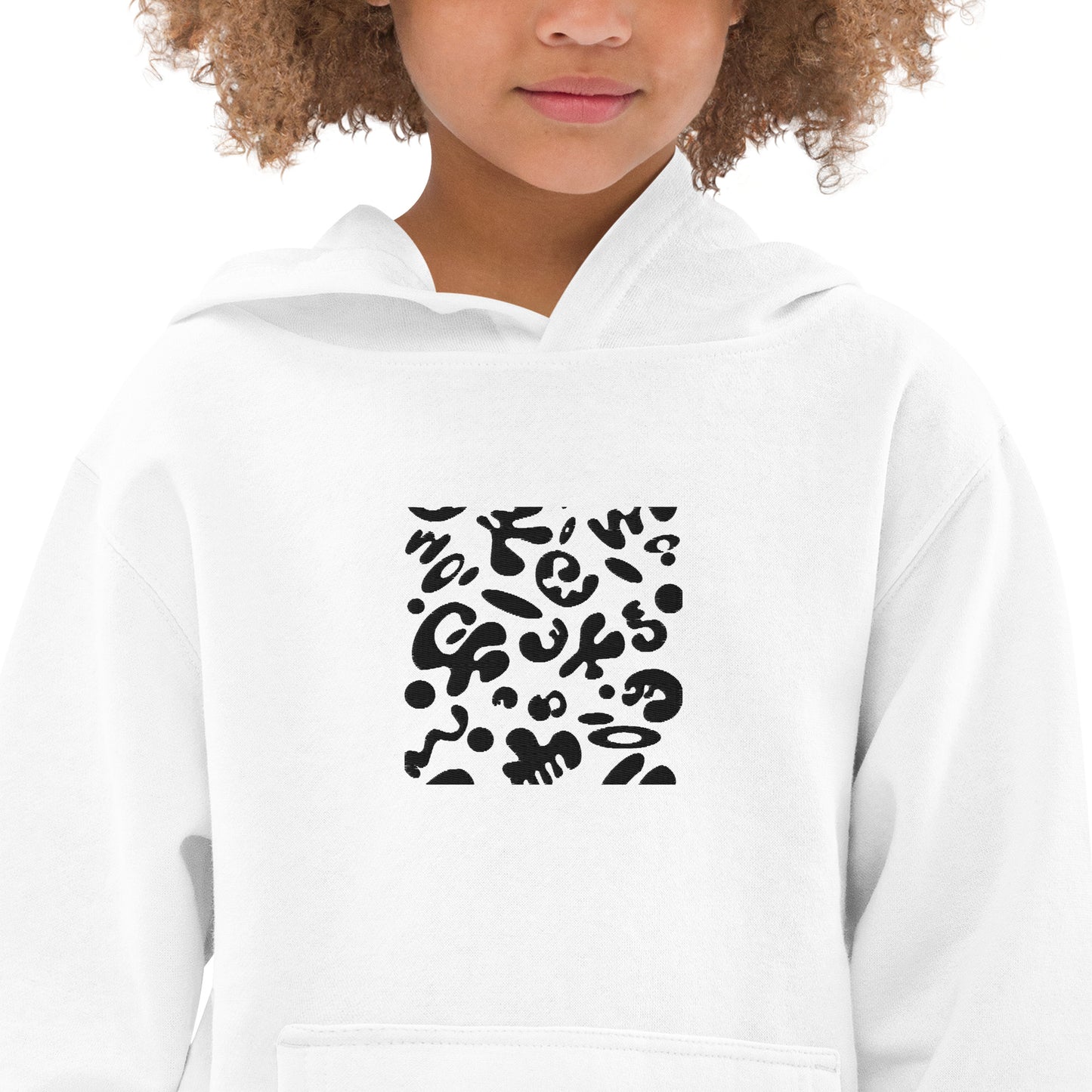 Adorn'd Kids Fleece Hoodie w Embroidered Front + Back Print - Smoke Signal Black