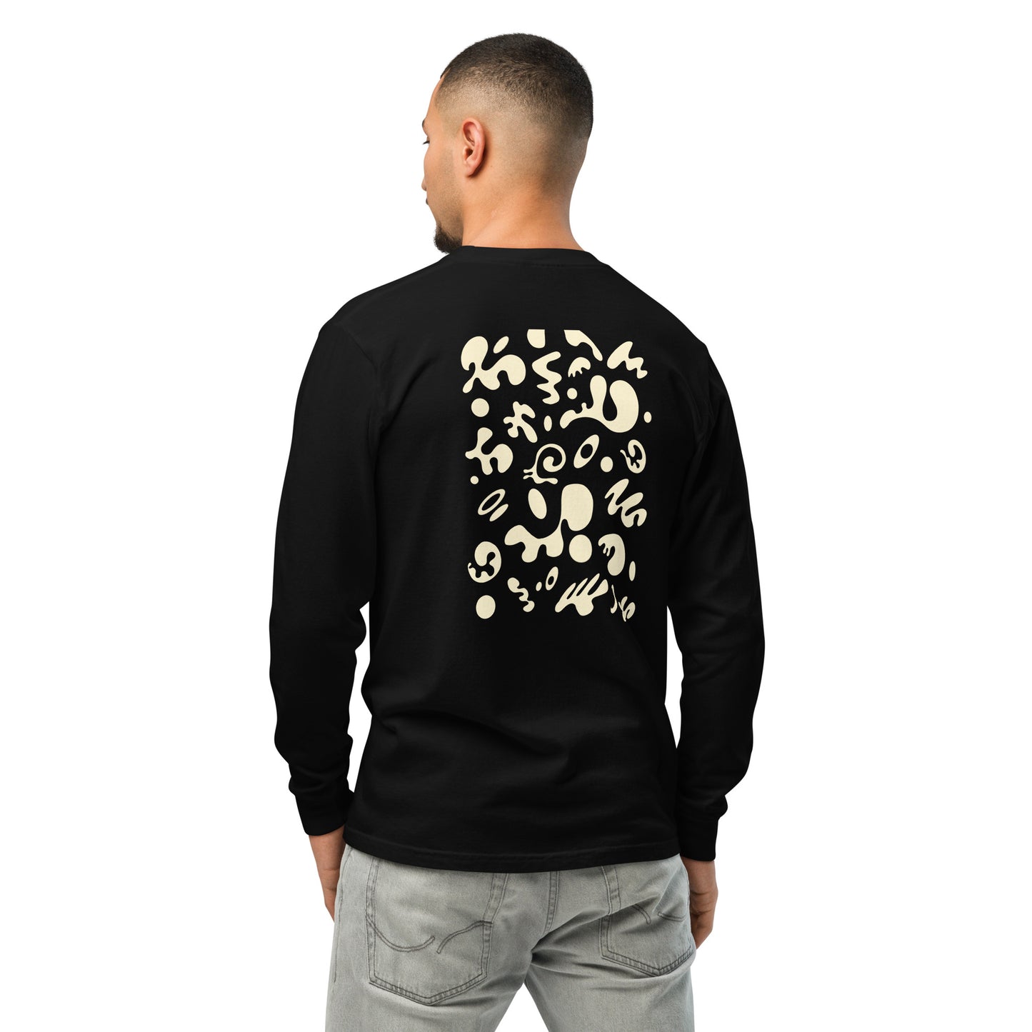 Jaha Logo Garment-Dyed Heavyweight Long Sleeve T Shirt w Embroidered Left Chest & Back Print - Blank Page White