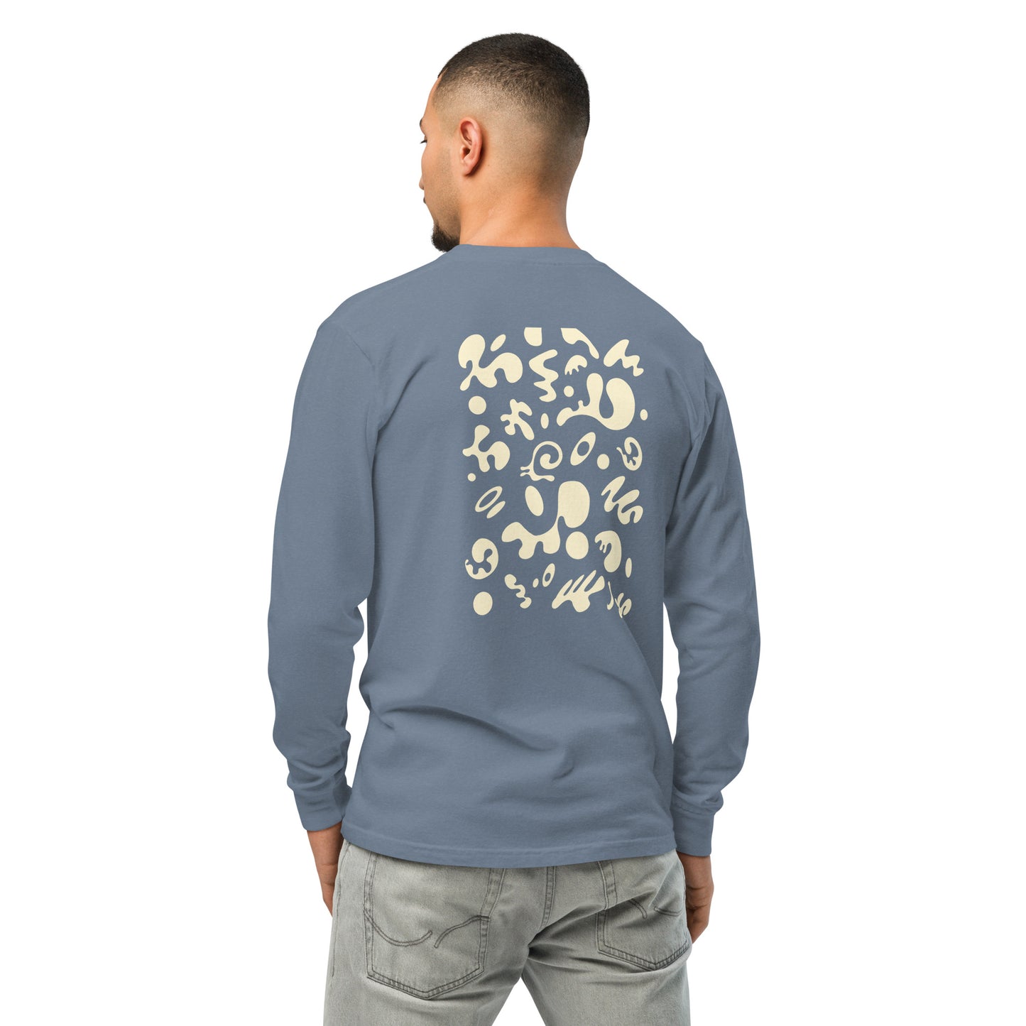 Jaha Logo Garment-Dyed Heavyweight Long Sleeve T Shirt w Embroidered Left Chest & Back Print - Blank Page White