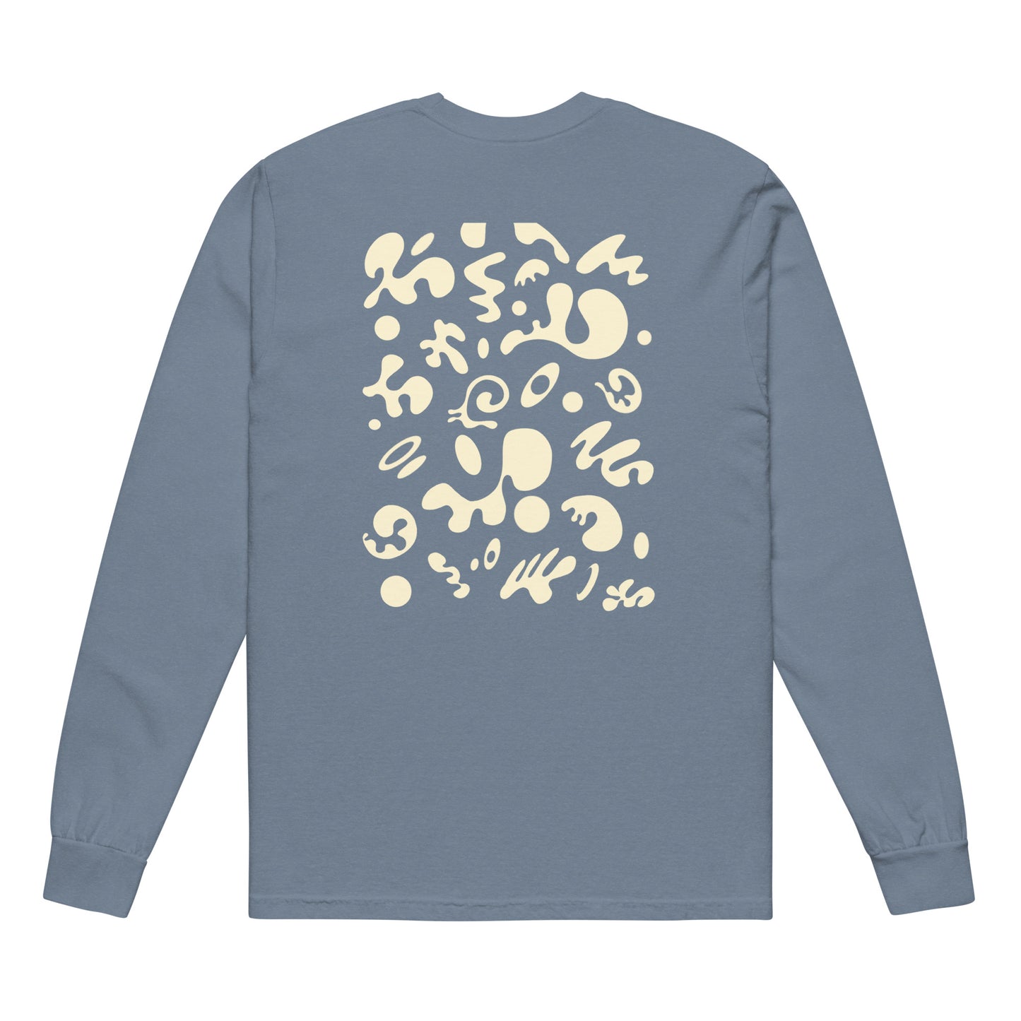 Jaha Logo Garment-Dyed Heavyweight Long Sleeve T Shirt w Embroidered Left Chest & Back Print - Blank Page White