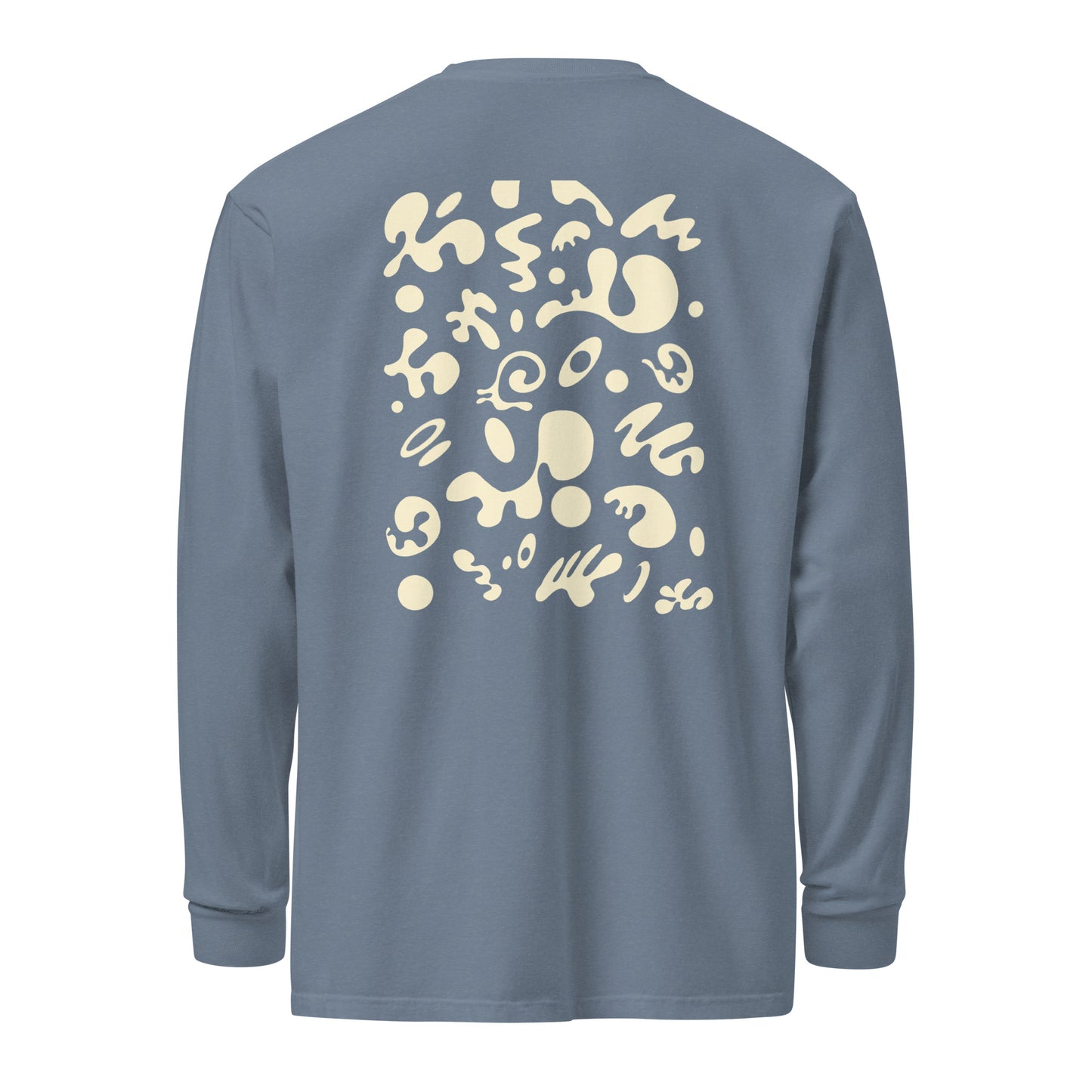 Jaha Logo Garment-Dyed Heavyweight Long Sleeve T Shirt w Embroidered Left Chest & Back Print - Blank Page White