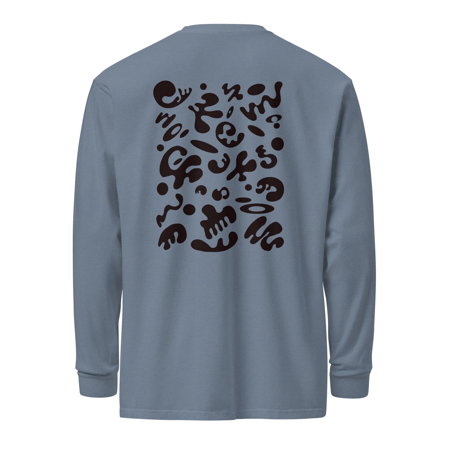 Jaha Logo Garment-Dyed Heavyweight Long Sleeve T Shirt w Embroidered Left Chest & Back Print - Smoke Signal Black