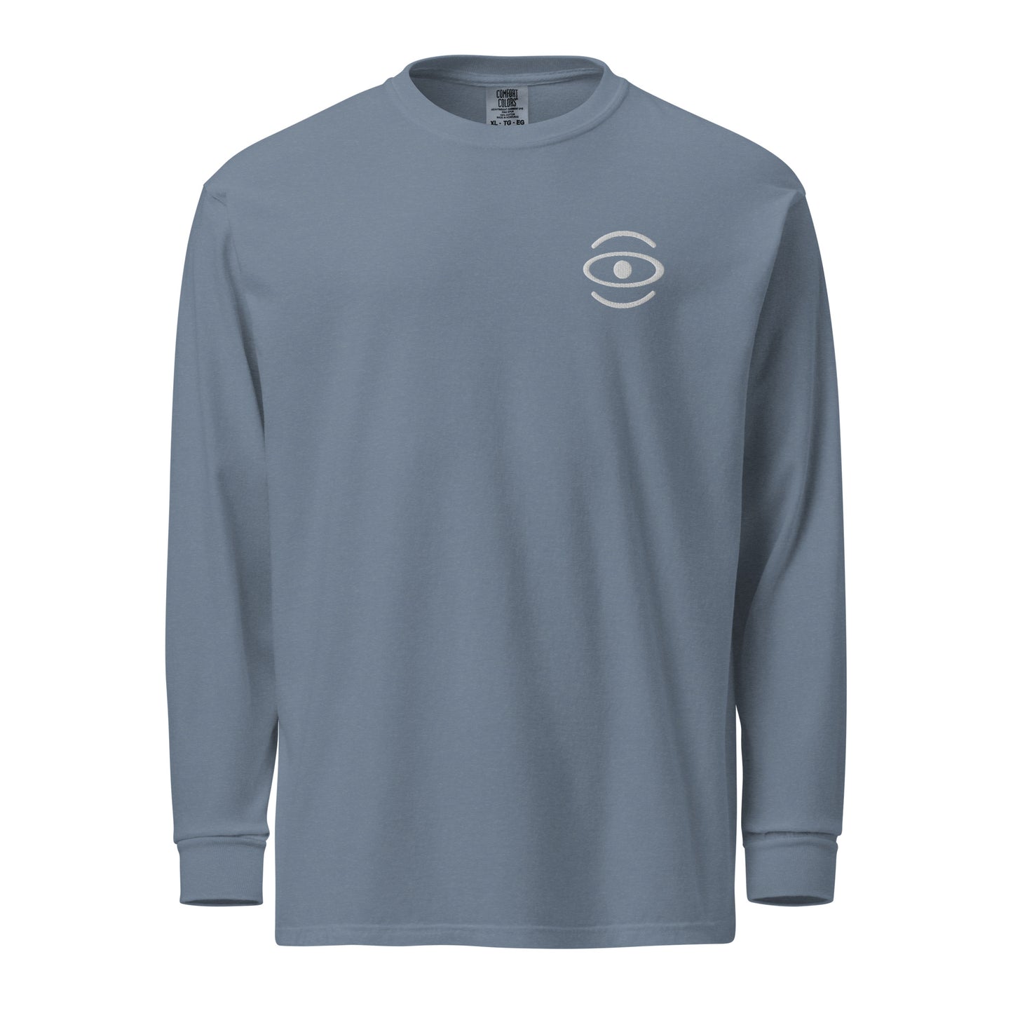 Jaha Logo Garment-Dyed Heavyweight Long Sleeve T Shirt w Embroidered Left Chest & Back Print - Blank Page White