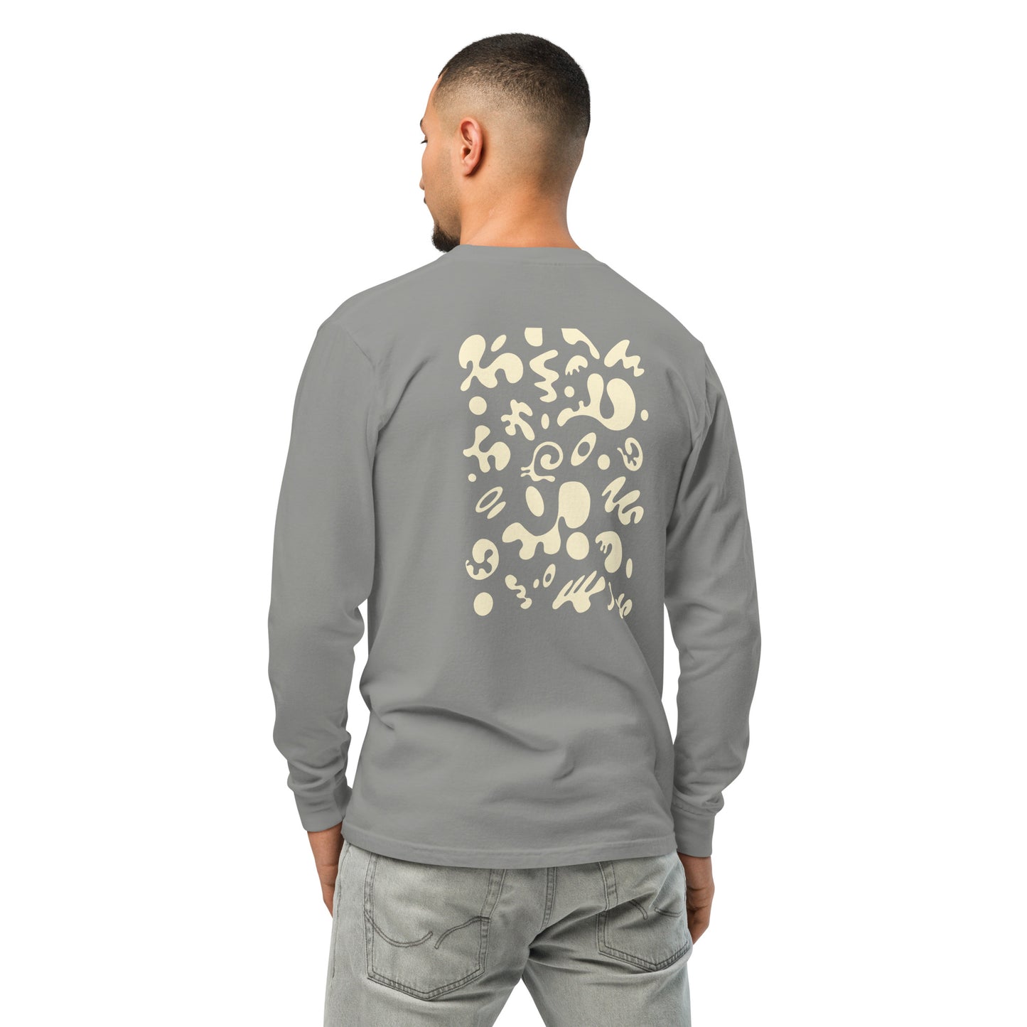 Jaha Logo Garment-Dyed Heavyweight Long Sleeve T Shirt w Embroidered Left Chest & Back Print - Blank Page White