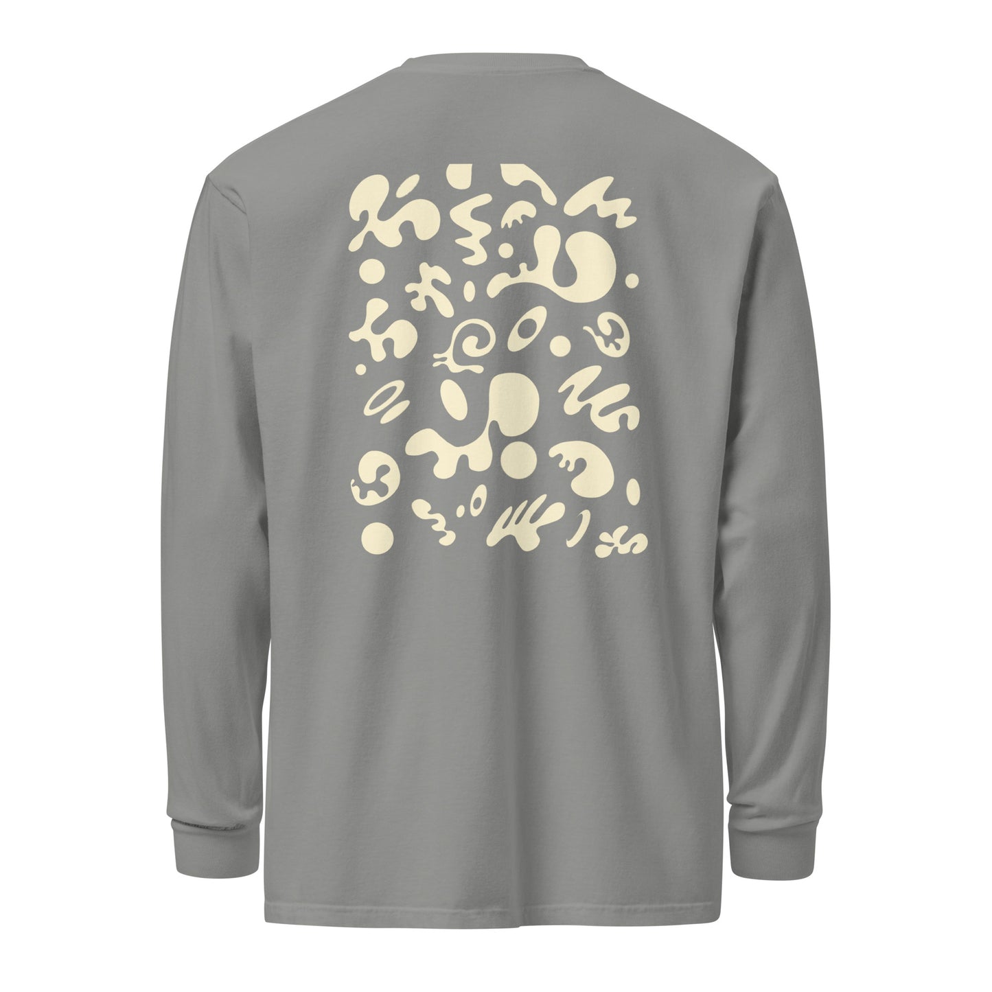 Jaha Logo Garment-Dyed Heavyweight Long Sleeve T Shirt w Embroidered Left Chest & Back Print - Blank Page White