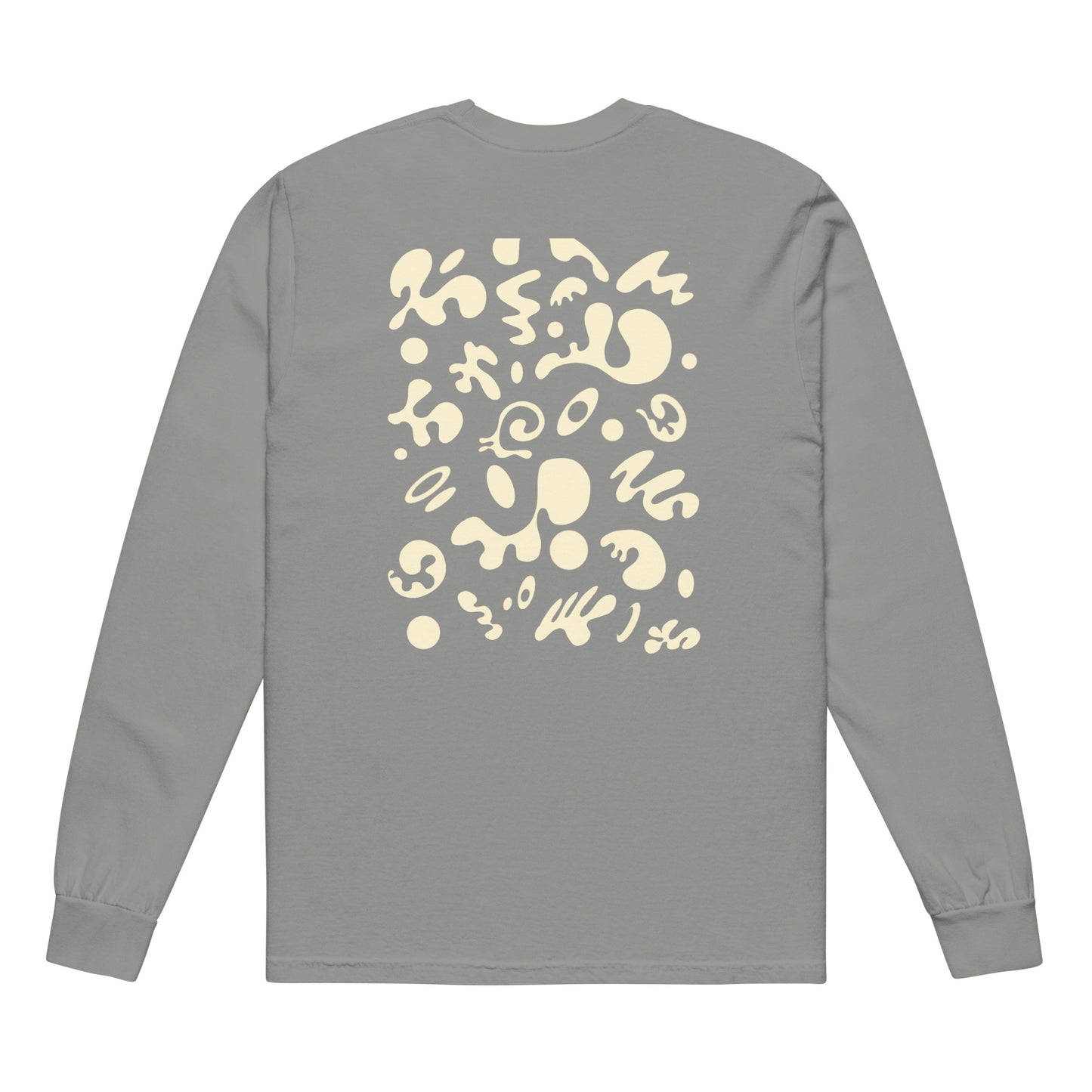 Jaha Logo Garment-Dyed Heavyweight Long Sleeve T Shirt w Embroidered Left Chest & Back Print - Blank Page White