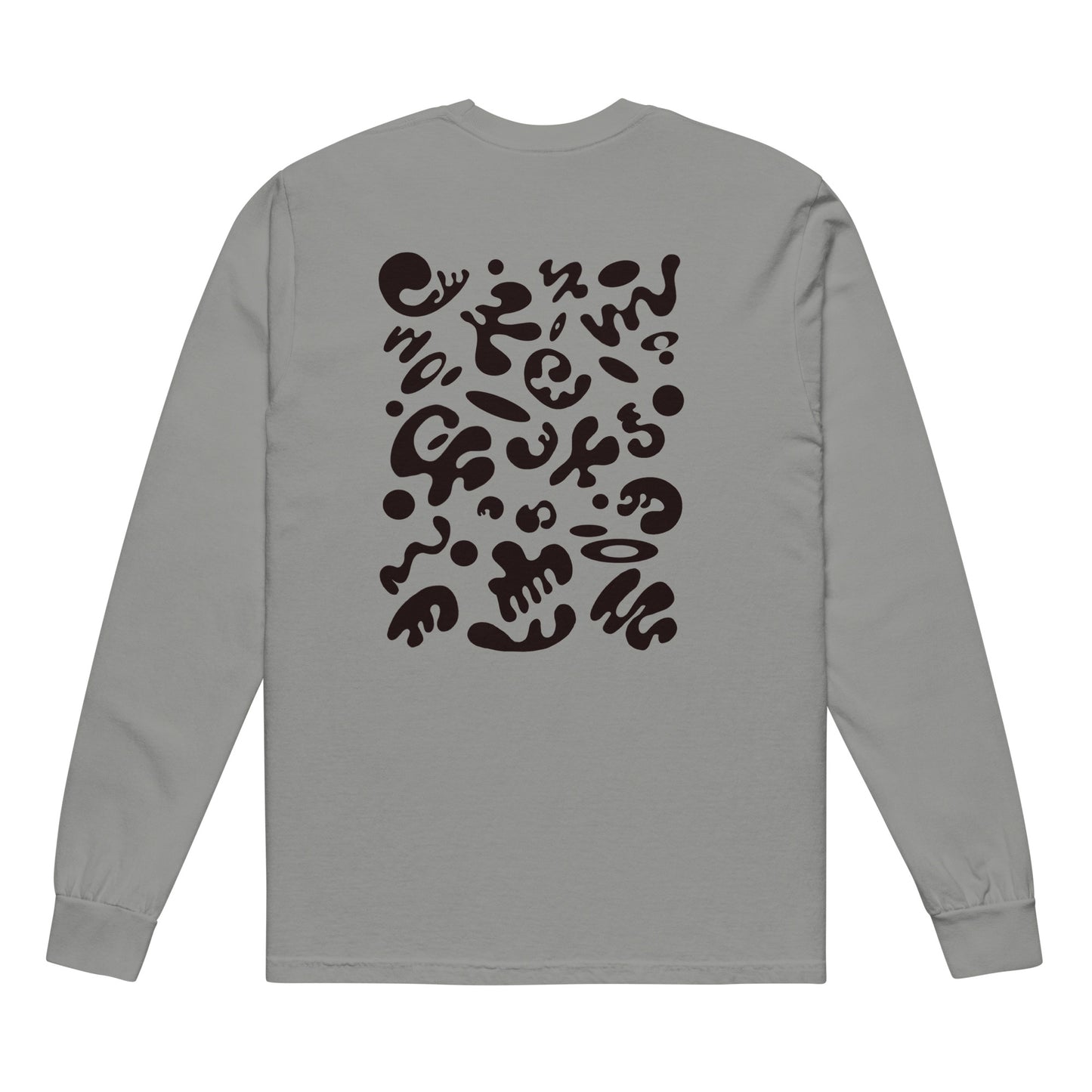Jaha Logo Garment-Dyed Heavyweight Long Sleeve T Shirt w Embroidered Left Chest & Back Print - Smoke Signal Black