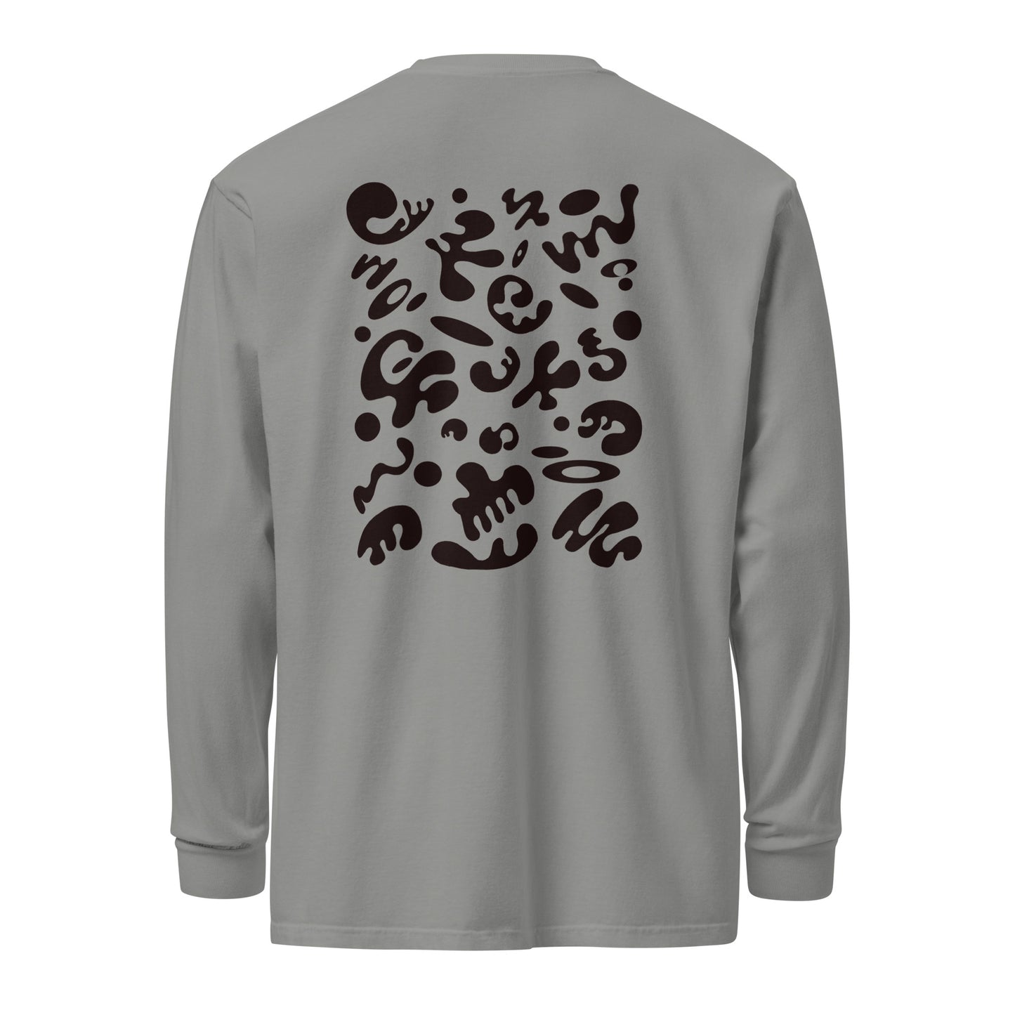 Jaha Logo Garment-Dyed Heavyweight Long Sleeve T Shirt w Embroidered Left Chest & Back Print - Smoke Signal Black
