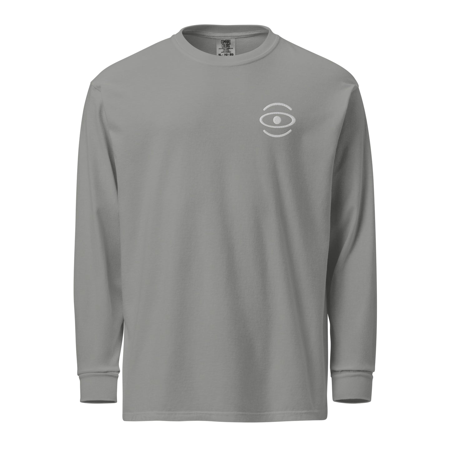 Jaha Logo Garment-Dyed Heavyweight Long Sleeve T Shirt w Embroidered Left Chest & Back Print - Blank Page White