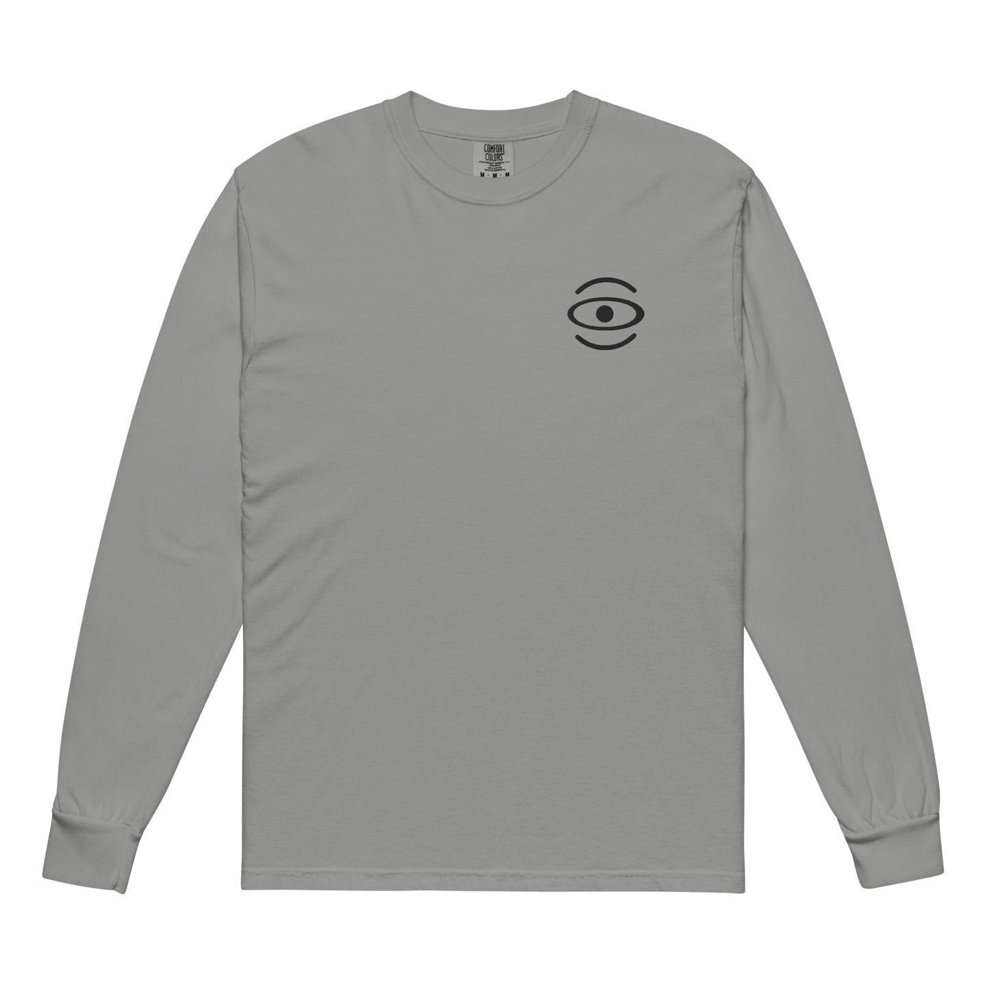 Jaha Logo Garment-Dyed Heavyweight Long Sleeve T Shirt w Embroidered Left Chest & Back Print - Smoke Signal Black