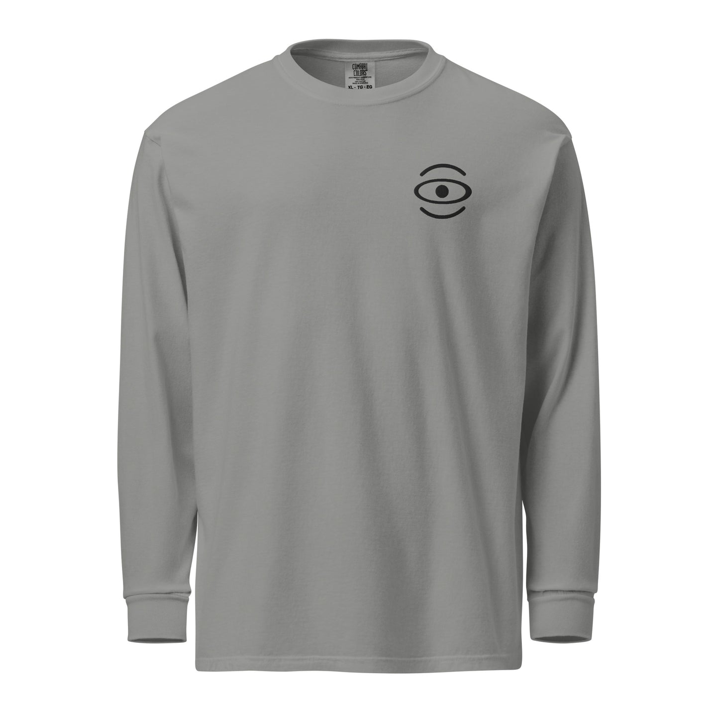 Jaha Logo Garment-Dyed Heavyweight Long Sleeve T Shirt w Embroidered Left Chest & Back Print - Smoke Signal Black