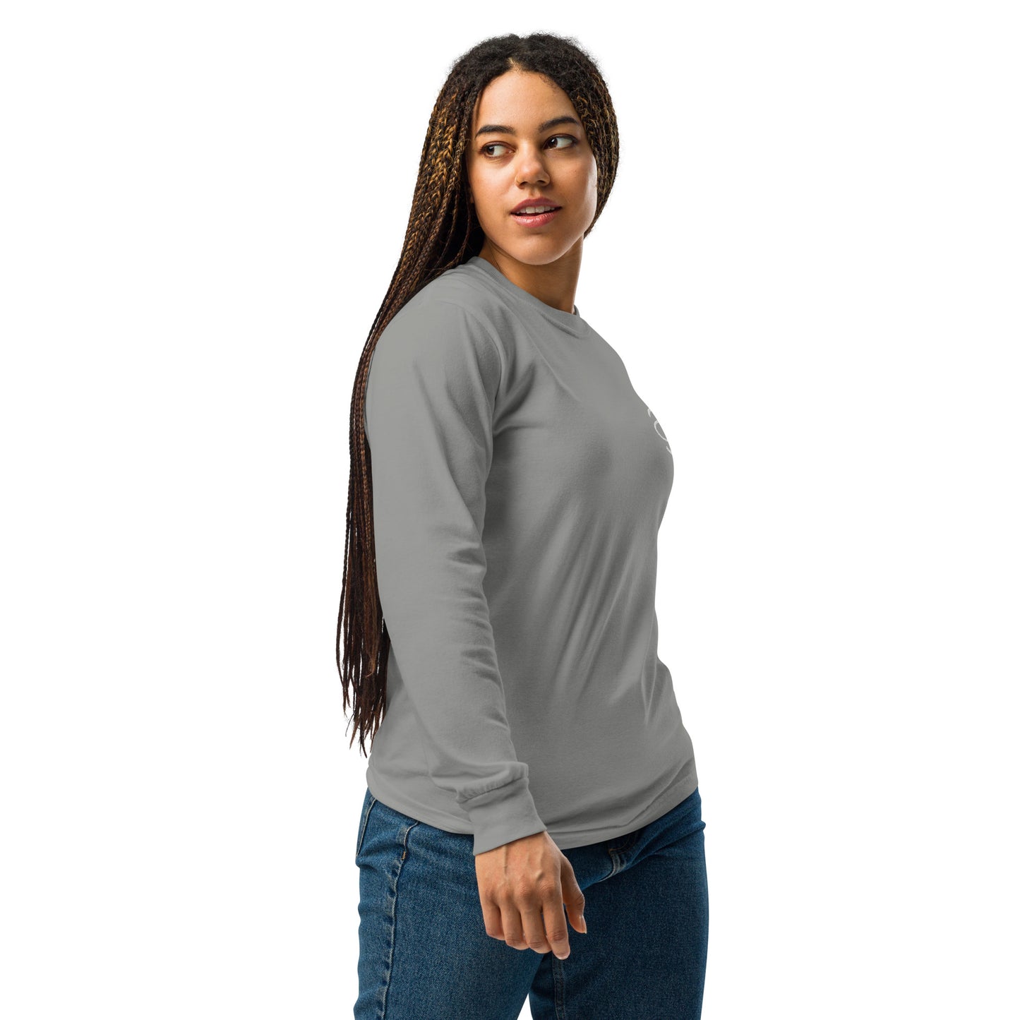 Jaha Logo Garment-Dyed Heavyweight Long Sleeve T Shirt w Embroidered Left Chest & Back Print - Blank Page White