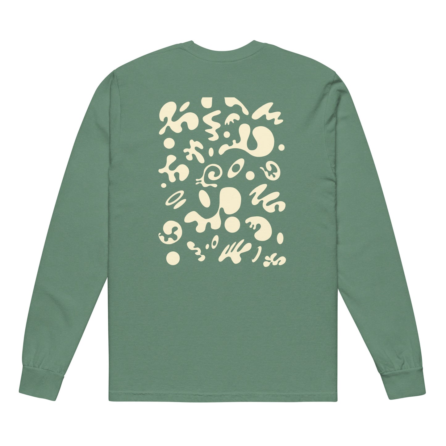 Jaha Logo Garment-Dyed Heavyweight Long Sleeve T Shirt w Embroidered Left Chest & Back Print - Blank Page White