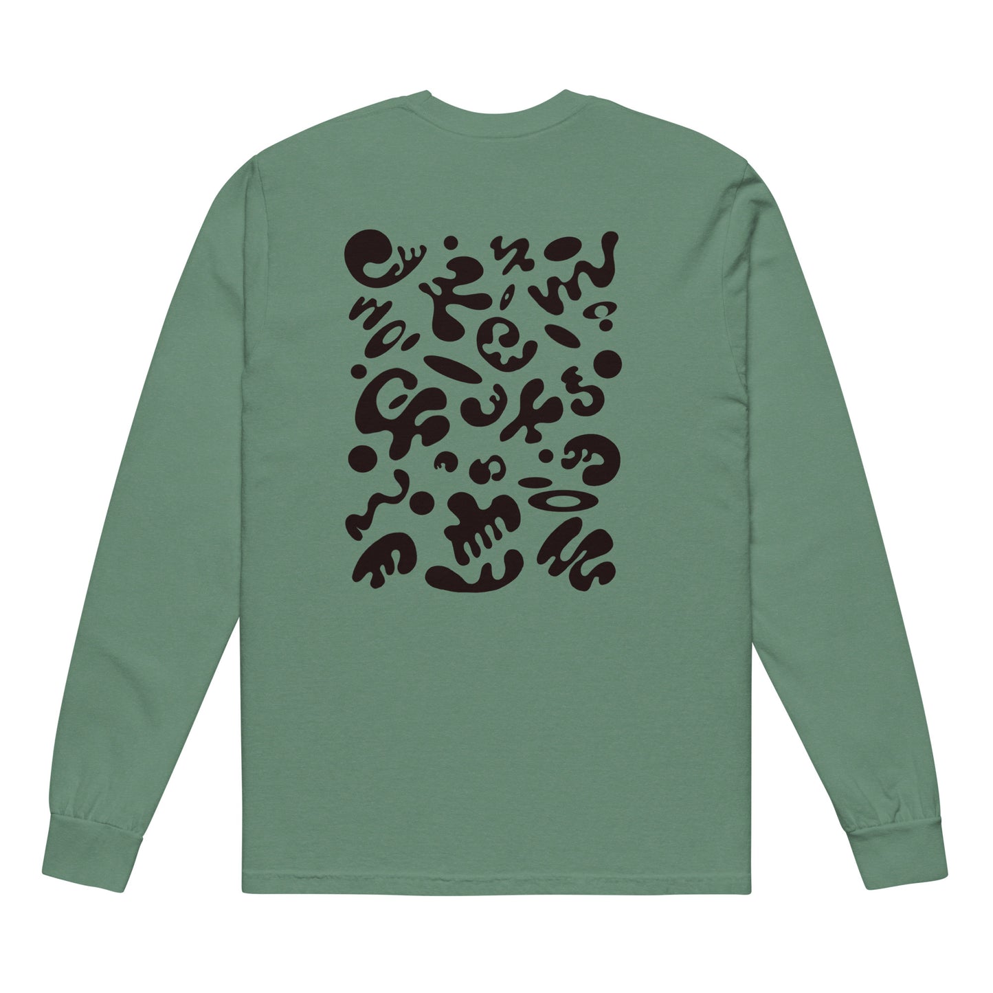 Jaha Logo Garment-Dyed Heavyweight Long Sleeve T Shirt w Embroidered Left Chest & Back Print - Smoke Signal Black
