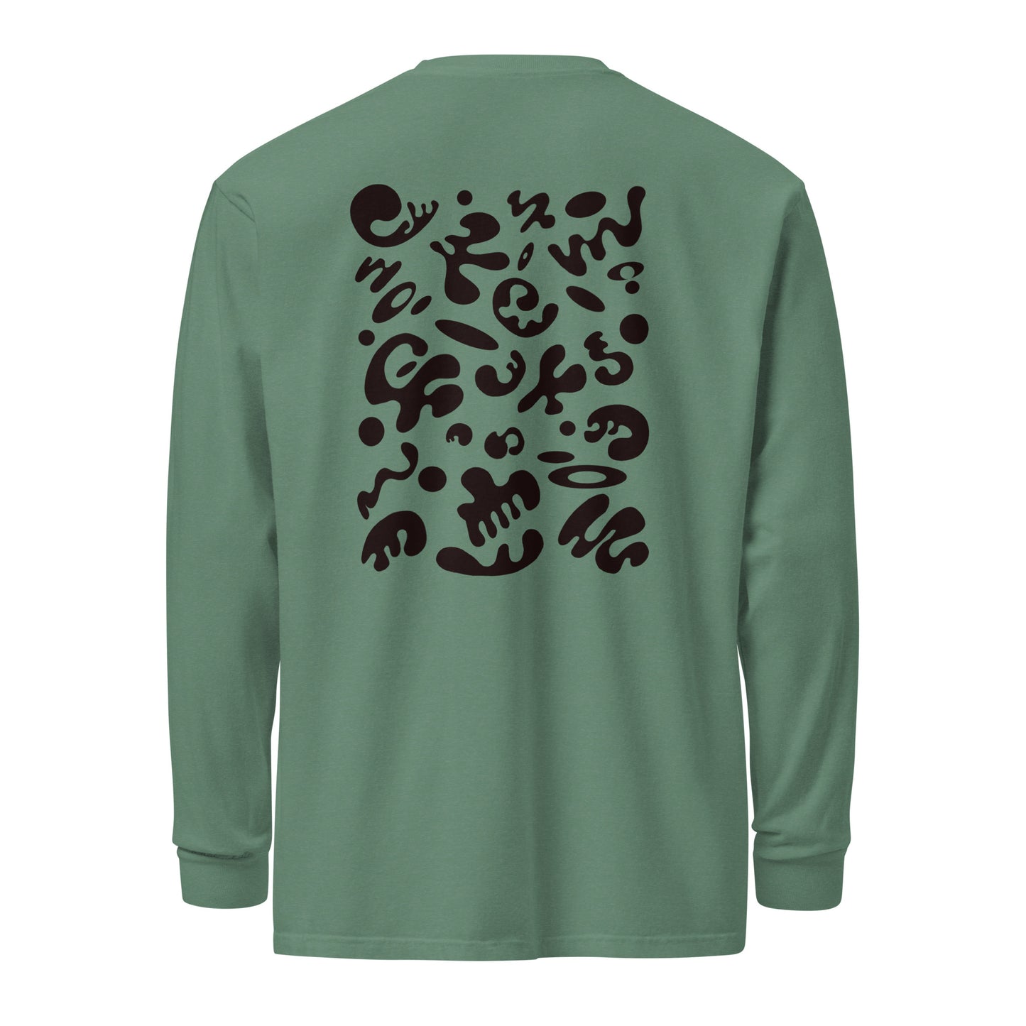 Jaha Logo Garment-Dyed Heavyweight Long Sleeve T Shirt w Embroidered Left Chest & Back Print - Smoke Signal Black