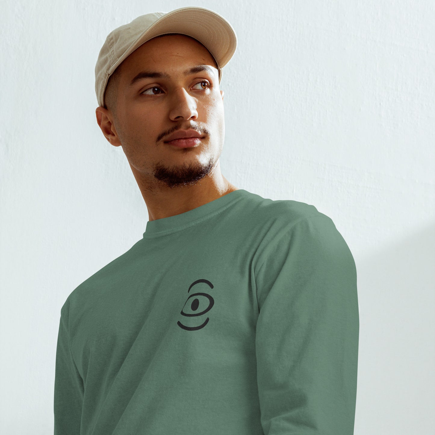 Jaha Logo Garment-Dyed Heavyweight Long Sleeve T Shirt w Embroidered Left Chest & Back Print - Smoke Signal Black