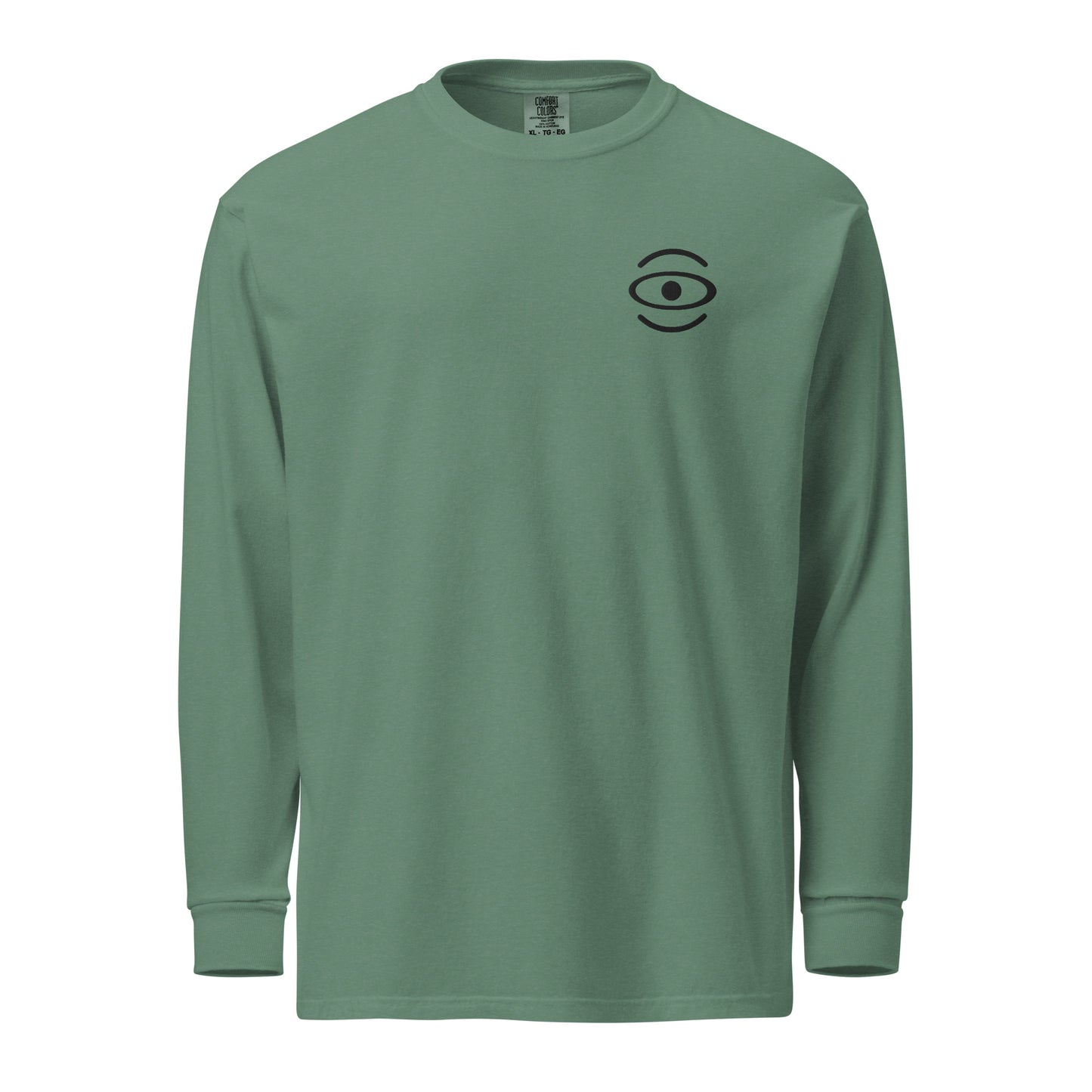 Jaha Logo Garment-Dyed Heavyweight Long Sleeve T Shirt w Embroidered Left Chest & Back Print - Smoke Signal Black