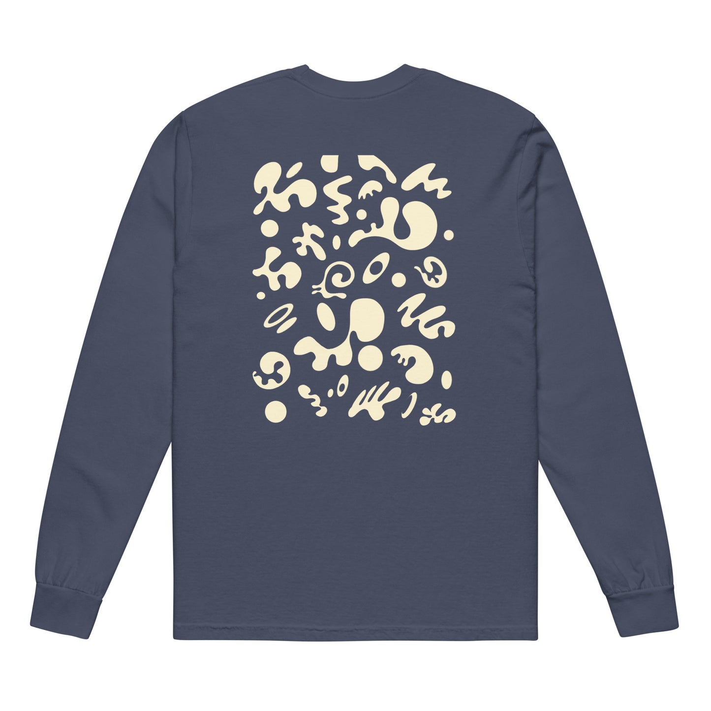 Jaha Logo Garment-Dyed Heavyweight Long Sleeve T Shirt w Embroidered Left Chest & Back Print - Blank Page White
