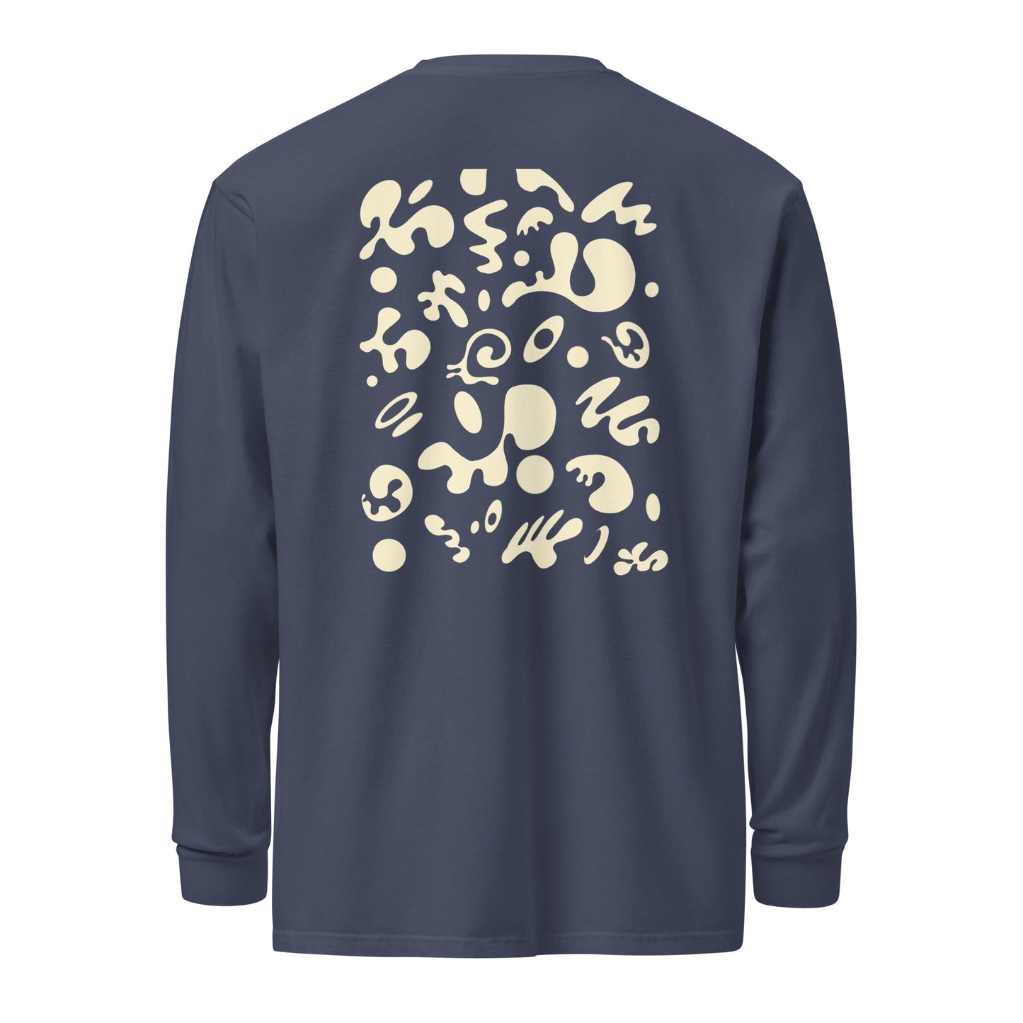 Jaha Logo Garment-Dyed Heavyweight Long Sleeve T Shirt w Embroidered Left Chest & Back Print - Blank Page White
