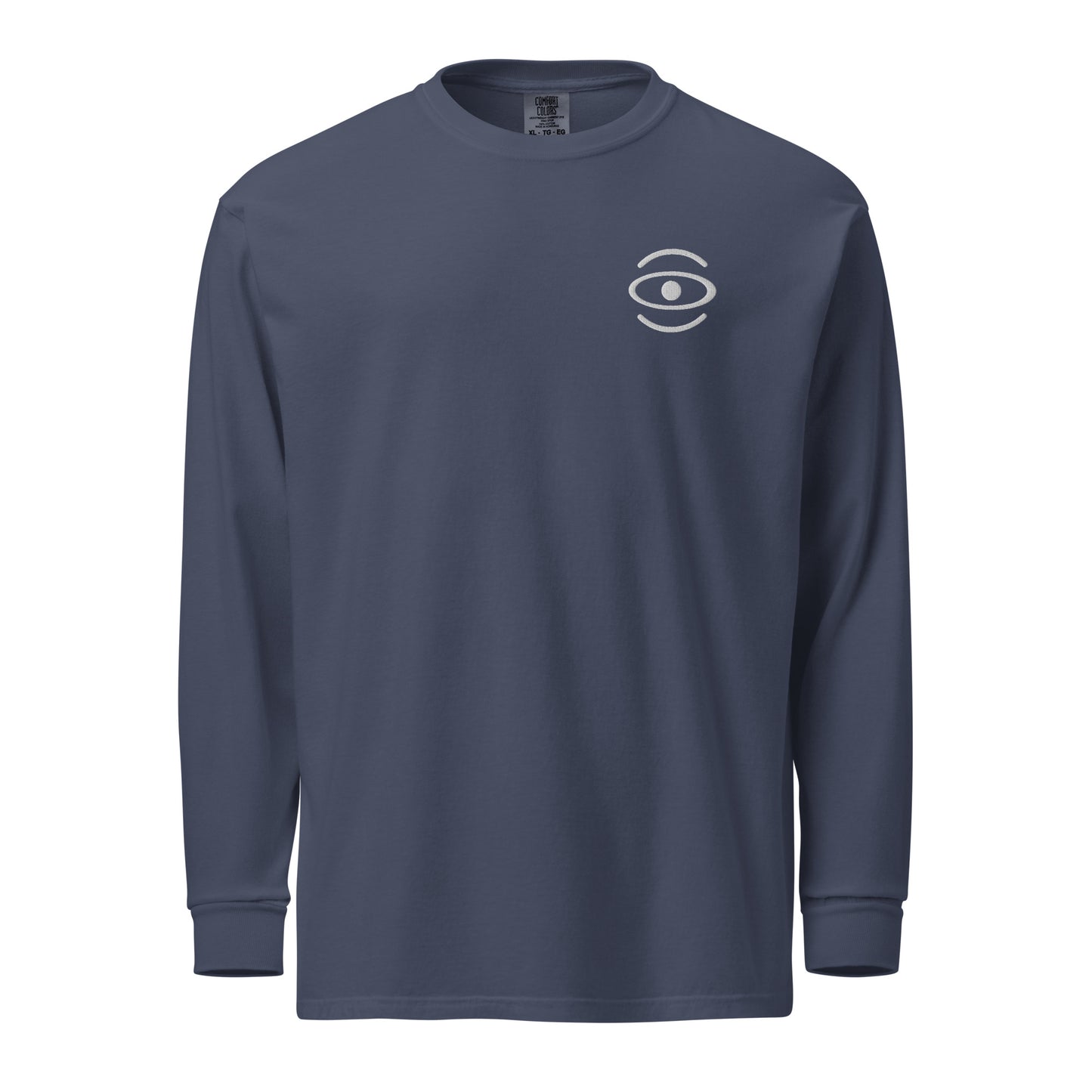 Jaha Logo Garment-Dyed Heavyweight Long Sleeve T Shirt w Embroidered Left Chest & Back Print - Blank Page White