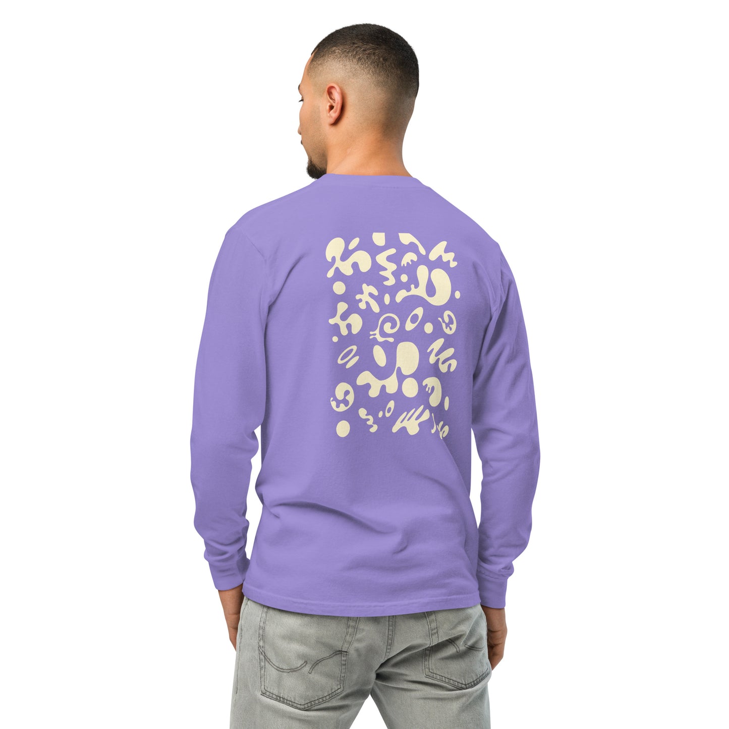 Jaha Logo Garment-Dyed Heavyweight Long Sleeve T Shirt w Embroidered Left Chest & Back Print - Blank Page White