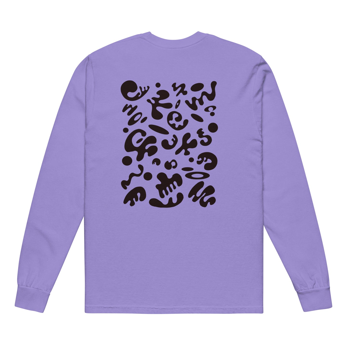 Jaha Logo Garment-Dyed Heavyweight Long Sleeve T Shirt w Embroidered Left Chest & Back Print - Smoke Signal Black