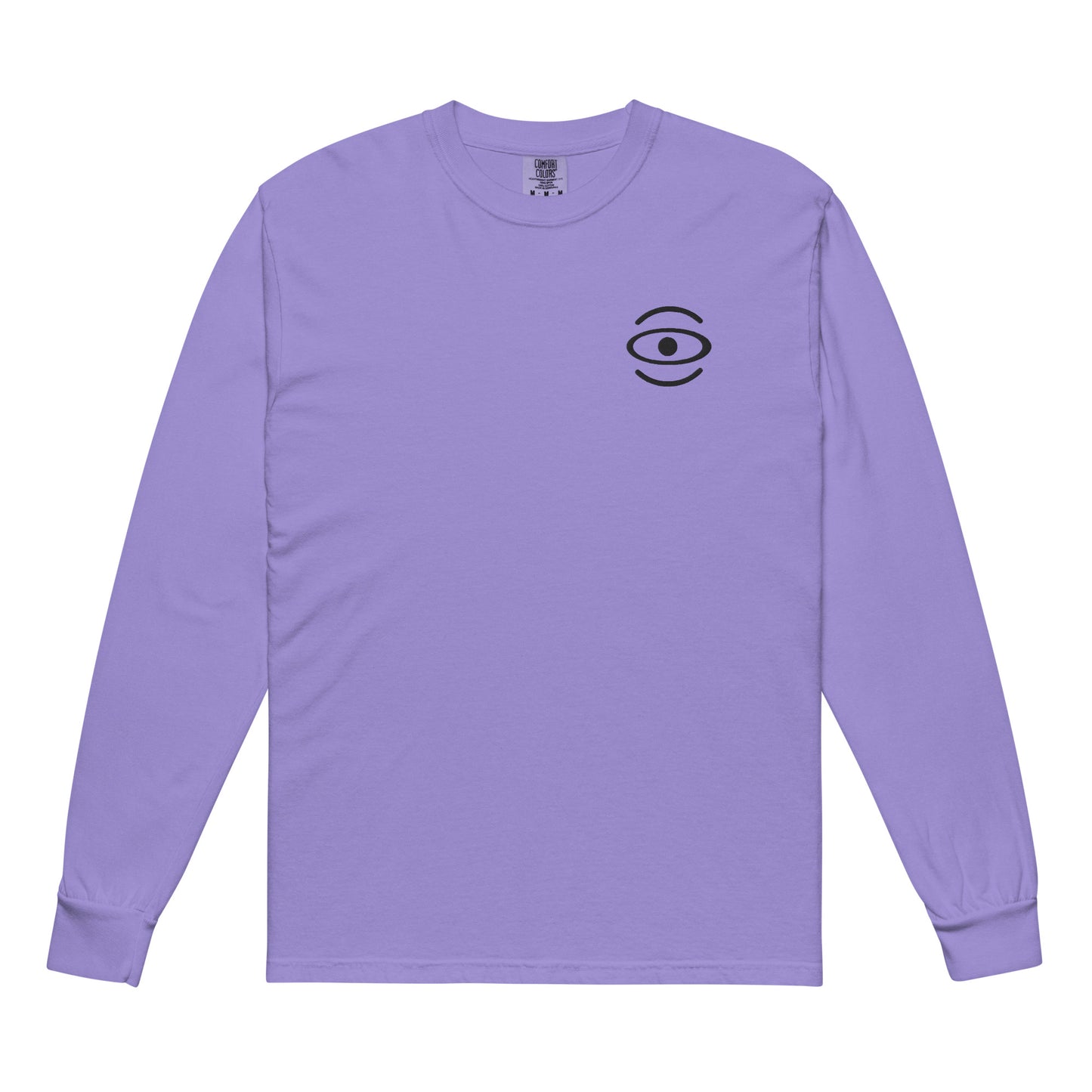 Jaha Logo Garment-Dyed Heavyweight Long Sleeve T Shirt w Embroidered Left Chest & Back Print - Smoke Signal Black