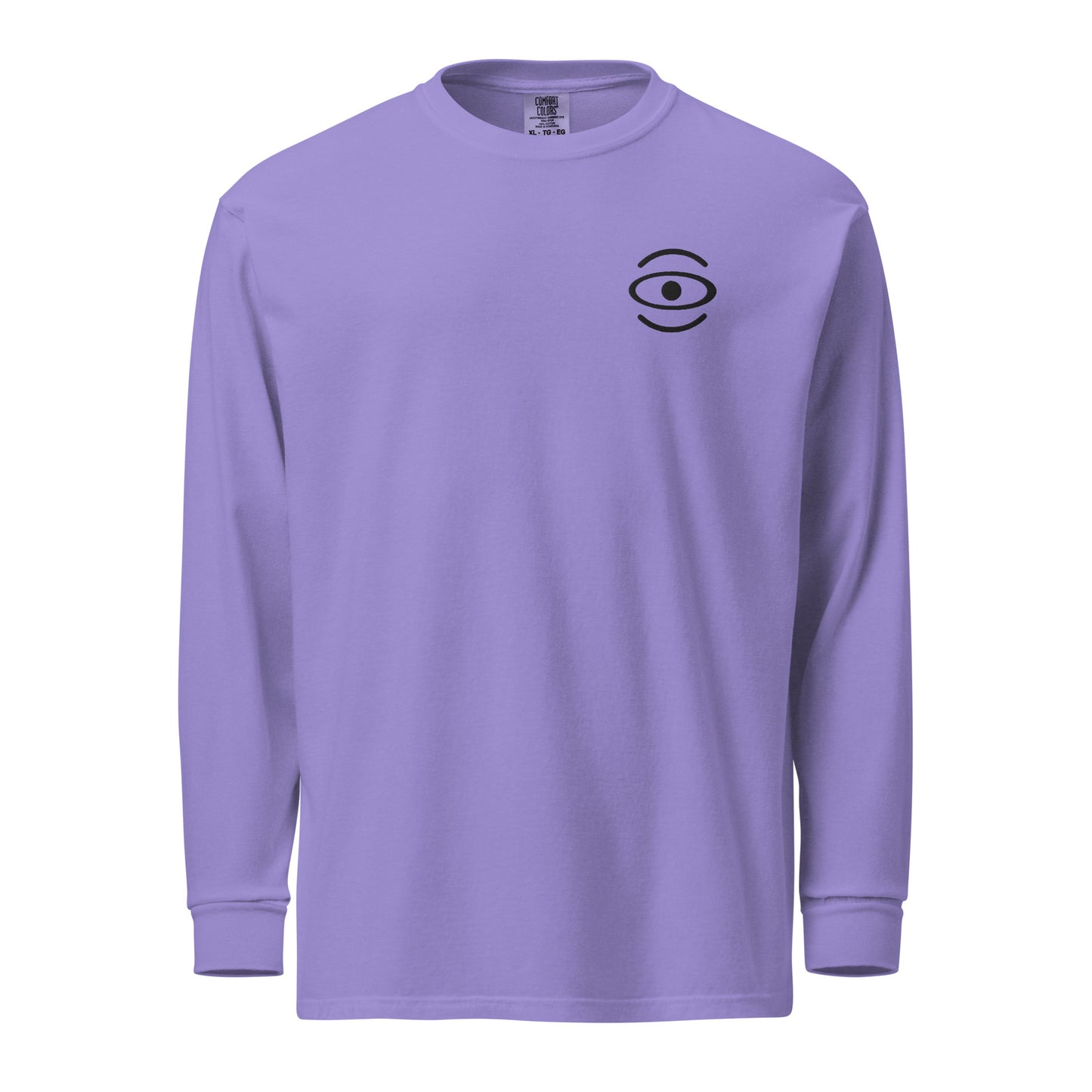 Jaha Logo Garment-Dyed Heavyweight Long Sleeve T Shirt w Embroidered Left Chest & Back Print - Smoke Signal Black