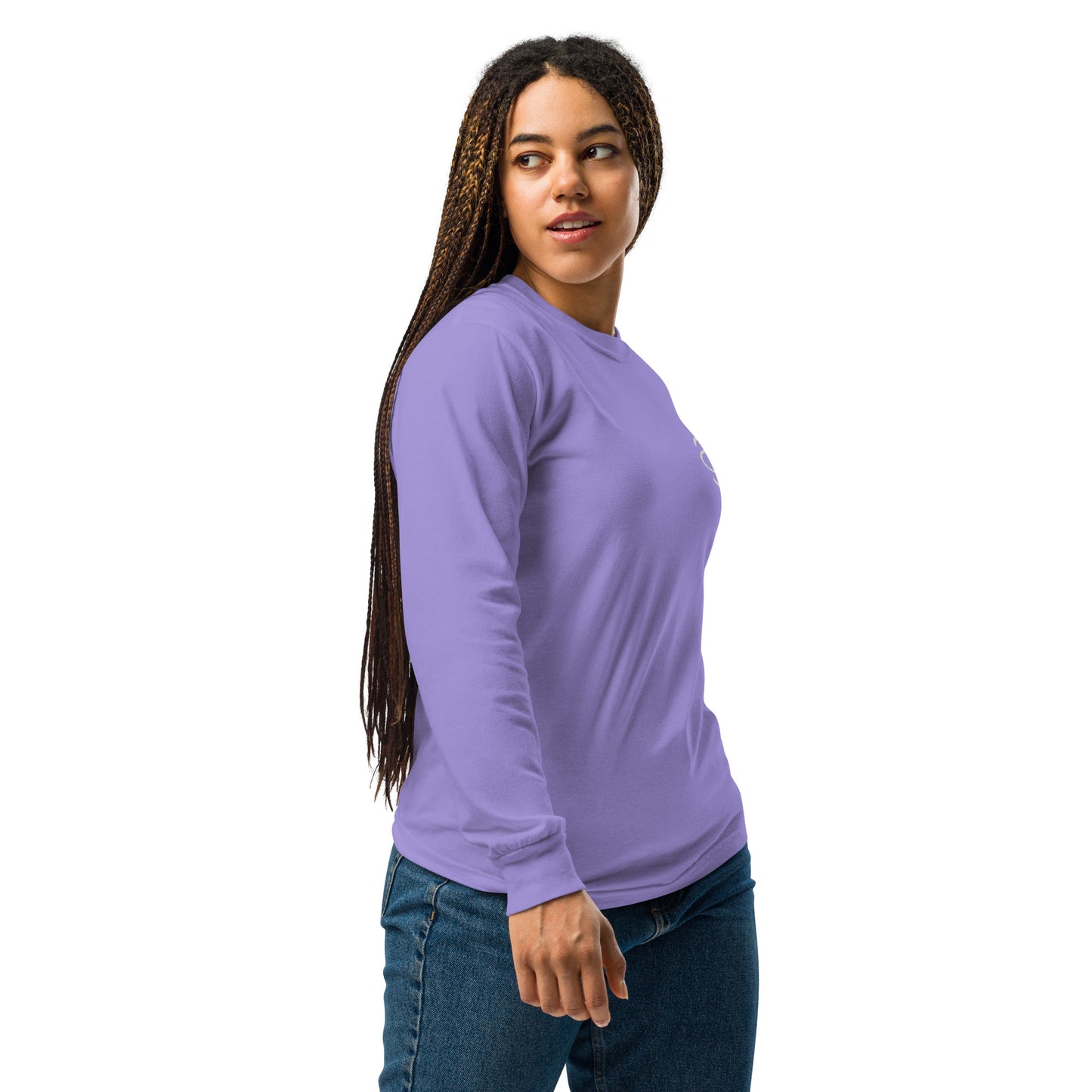 Jaha Logo Garment-Dyed Heavyweight Long Sleeve T Shirt w Embroidered Left Chest & Back Print - Blank Page White