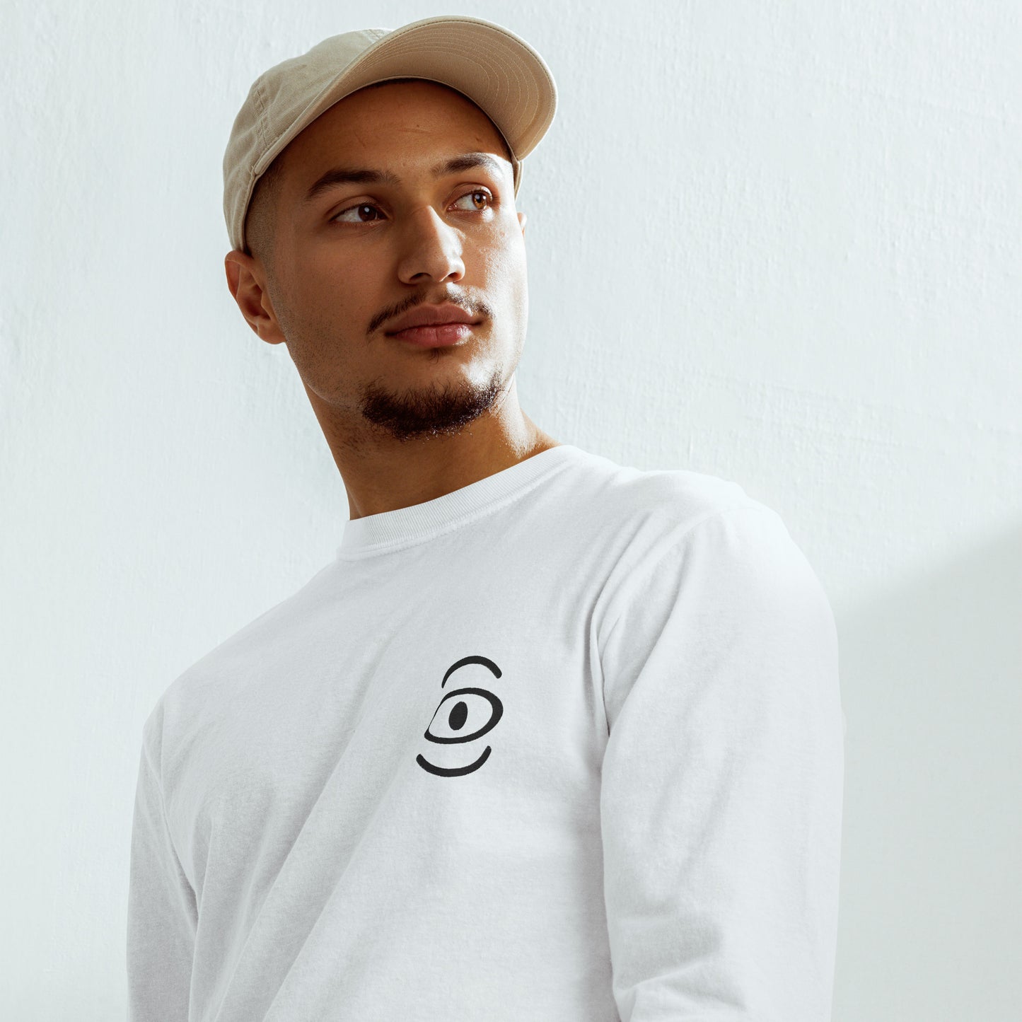 Jaha Logo Garment-Dyed Heavyweight Long Sleeve T Shirt w Embroidered Left Chest & Back Print - Smoke Signal Black