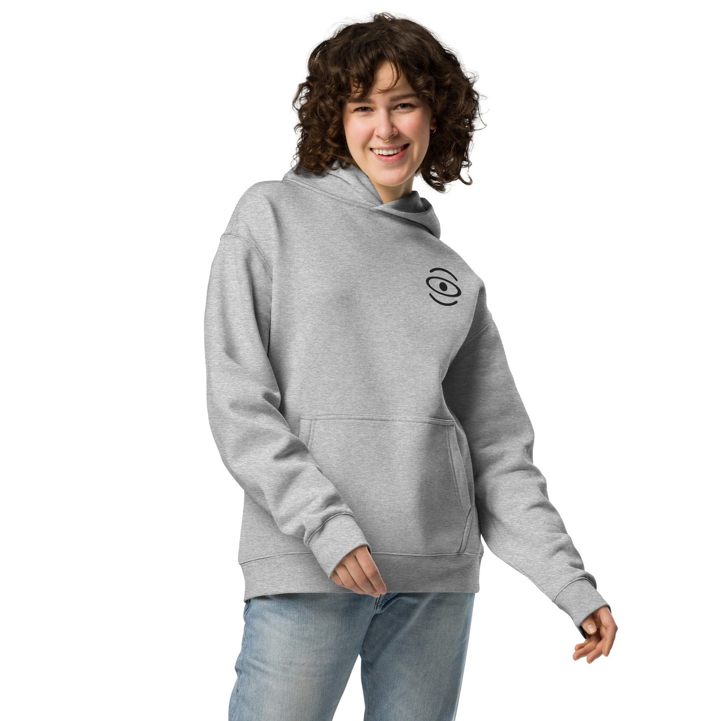 Adorn'd Unisex Oversized Hoodie w Embroidered Logo + Back Print - Smoke Signal Black