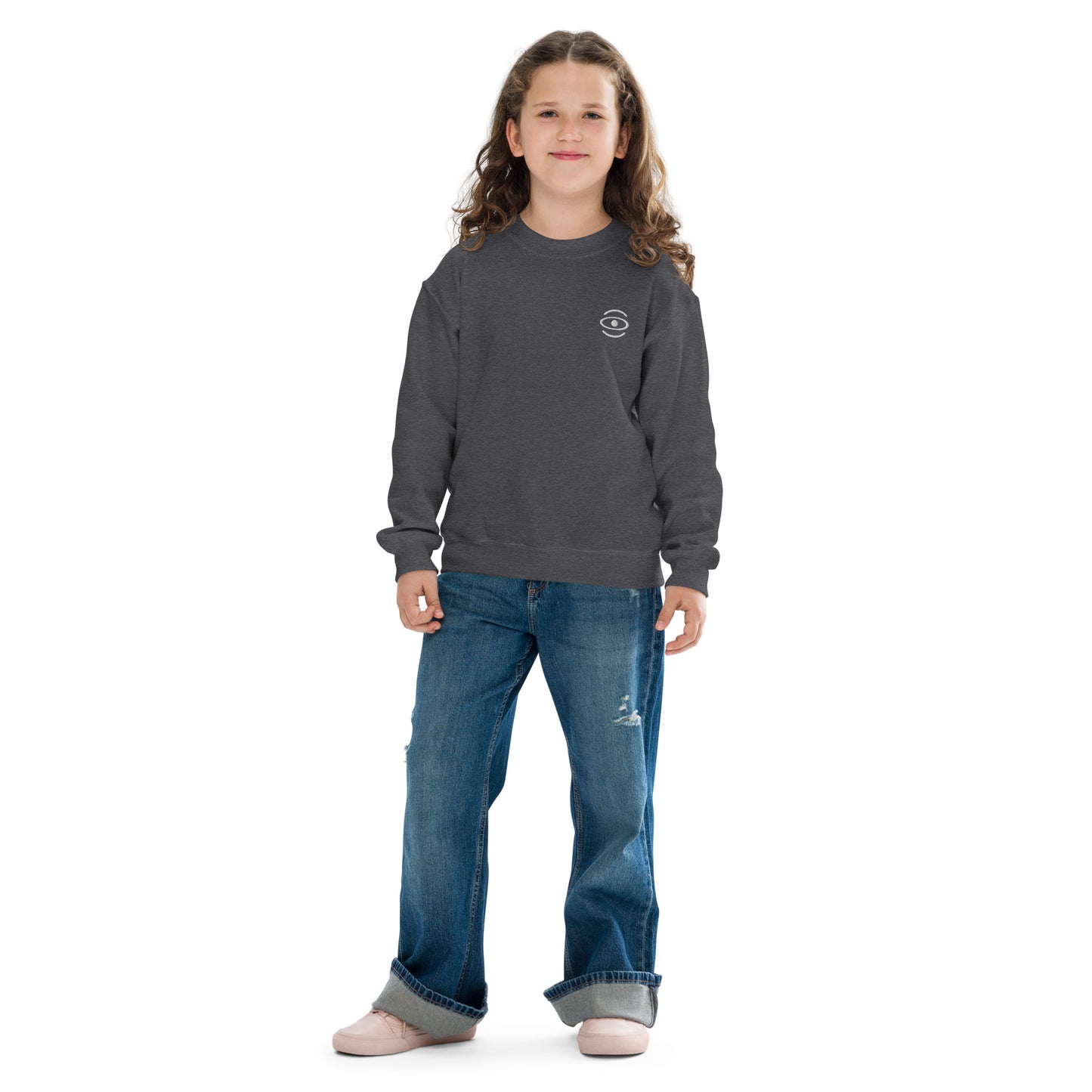 Jaha Logo Youth Crewneck Sweatshirt w Embroidered Logo + Back Print