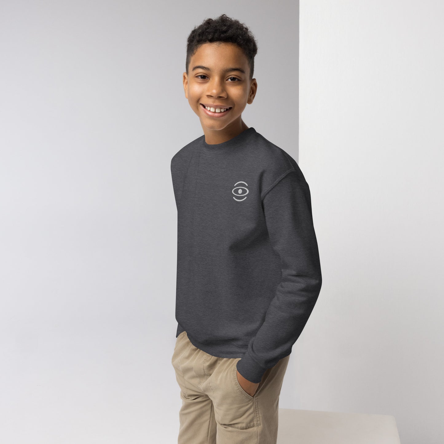 Jaha Logo Youth Crewneck Sweatshirt w Embroidered Logo + Back Print