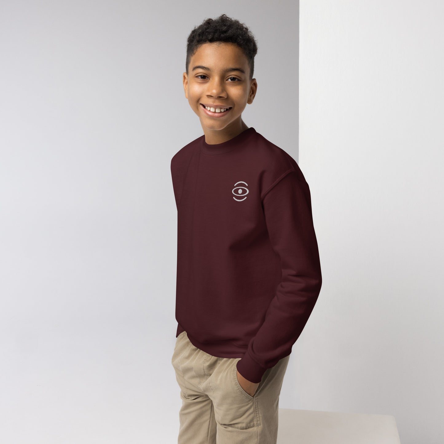 Jaha Logo Youth Crewneck Sweatshirt w Embroidered Logo + Back Print