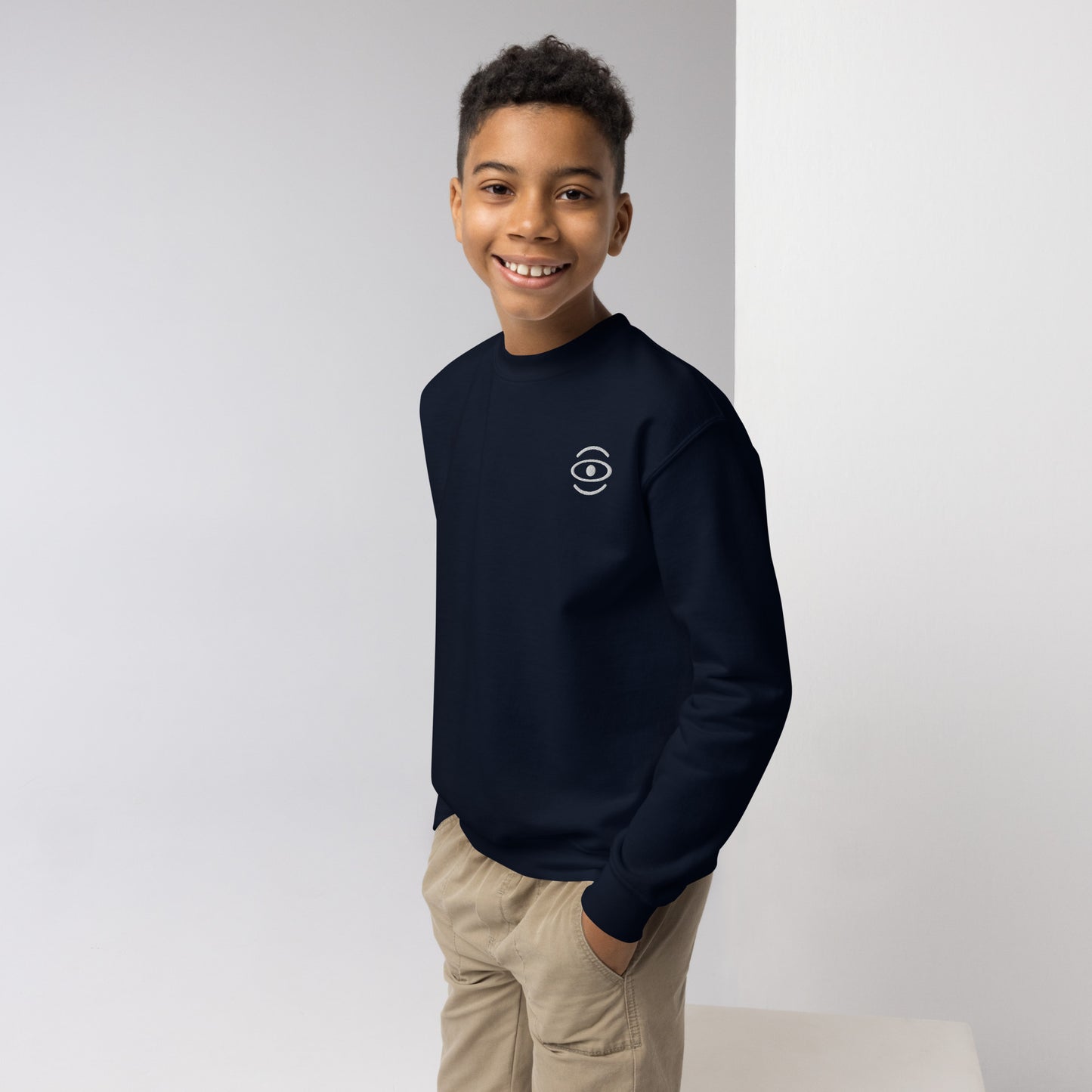 Jaha Logo Youth Crewneck Sweatshirt w Embroidered Logo + Back Print