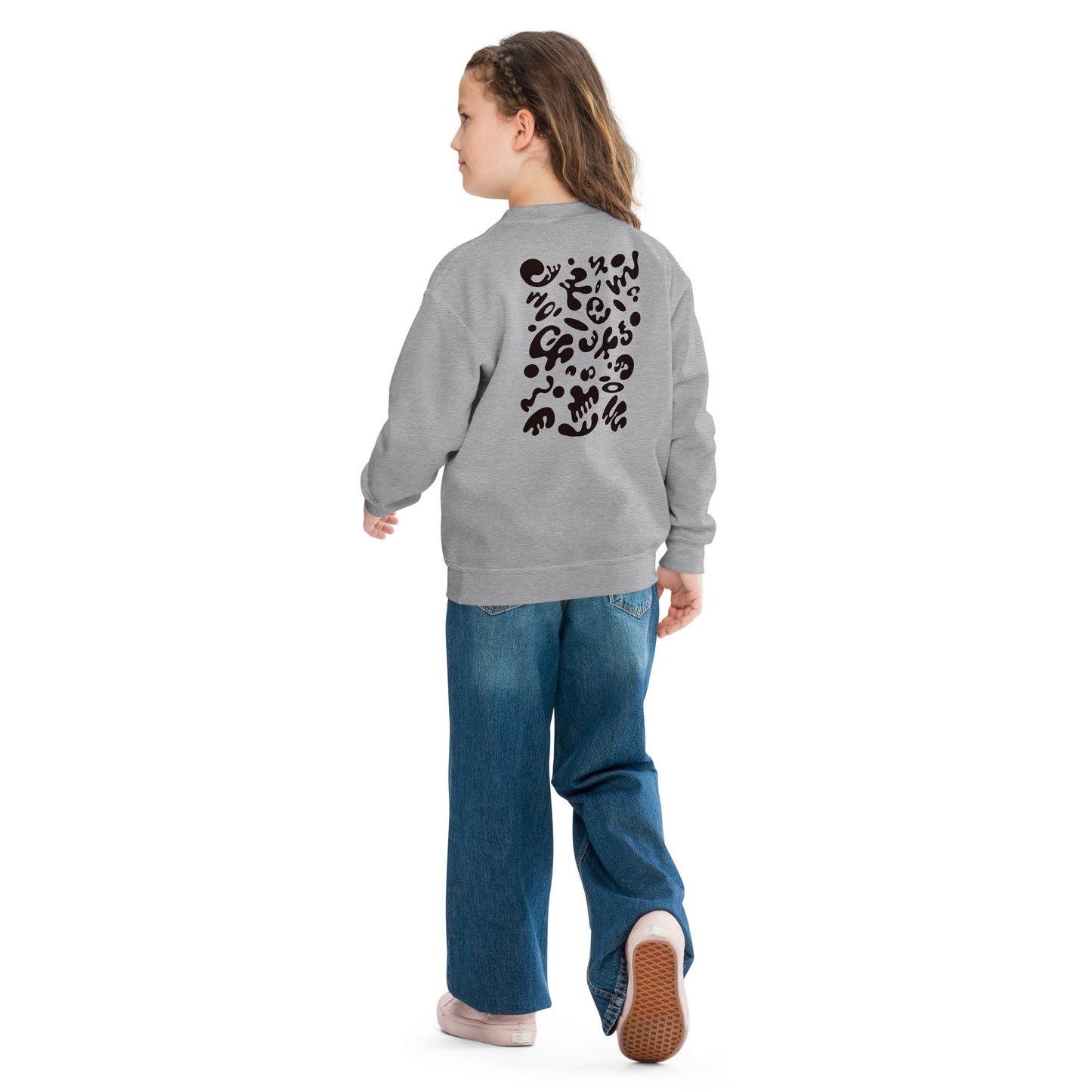 Jaha Logo Youth Crewneck Sweatshirt w Embroidered Logo + Back Print - Smoke Signal Black