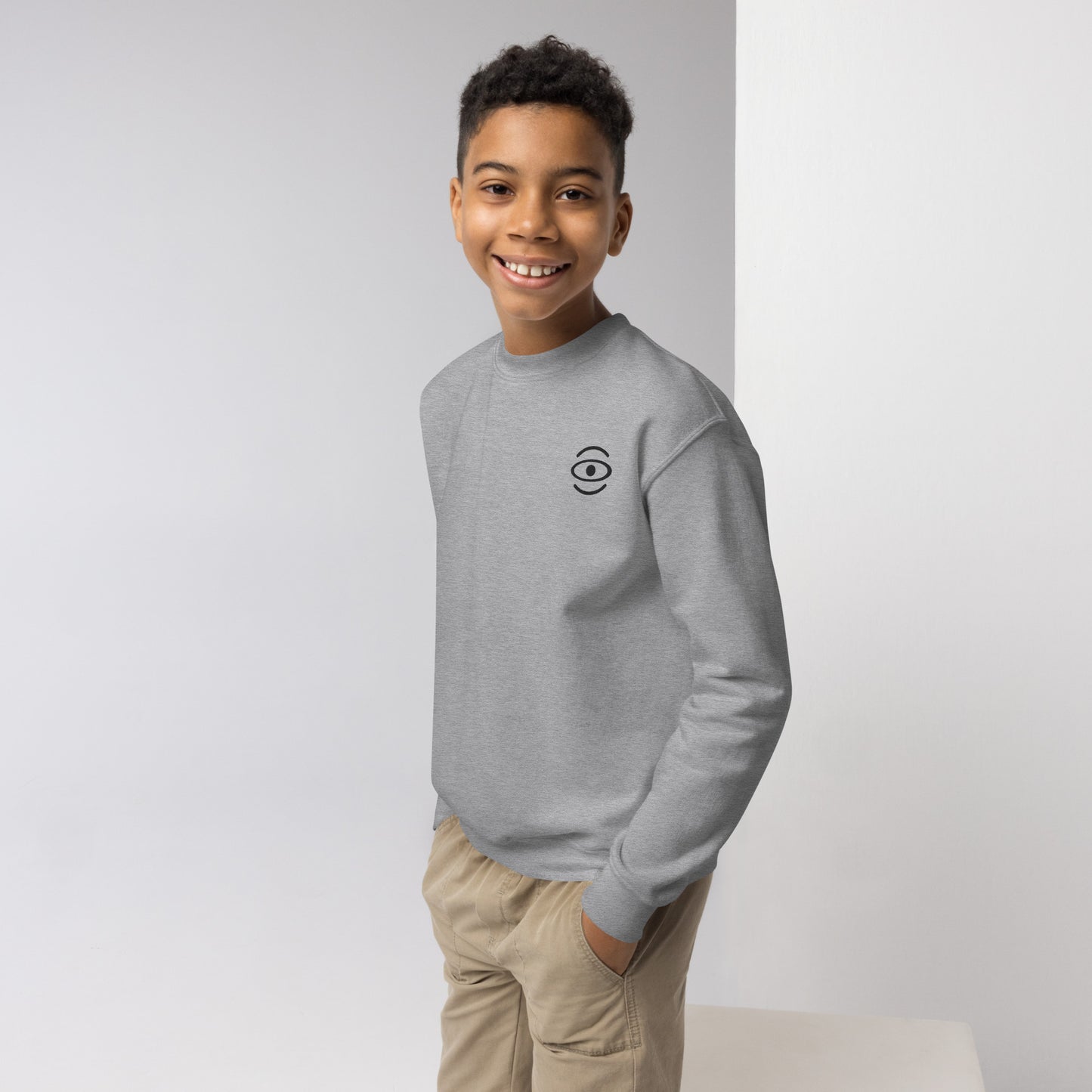 Jaha Logo Youth Crewneck Sweatshirt w Embroidered Logo + Back Print - Smoke Signal Black