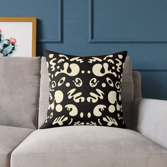 Mirror Work Square Poly Canvas Pillow - Smoke Signal Black