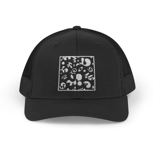 Adorn'd Square Embroidered Retro Trucker Hat - Starlight White