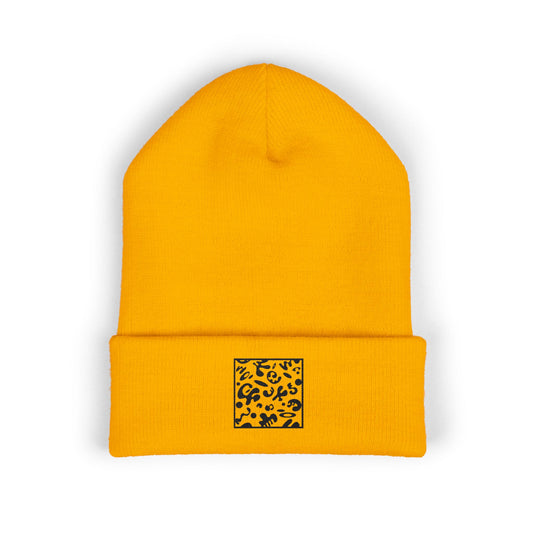 Adorn'd Square Embroidered Classic Cuffed Beanie - Smoke Signal Black
