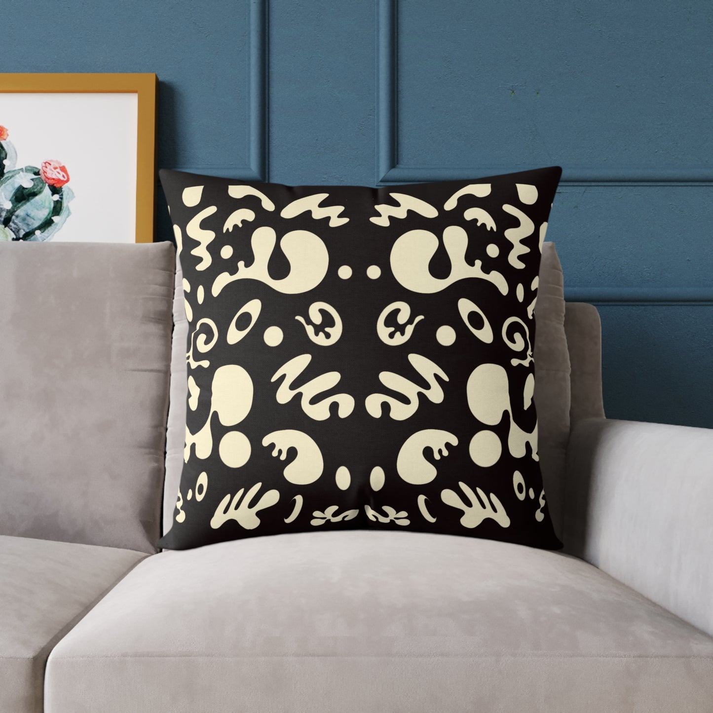 Mirror Work Square Poly Canvas Pillow - Smoke Signal Black
