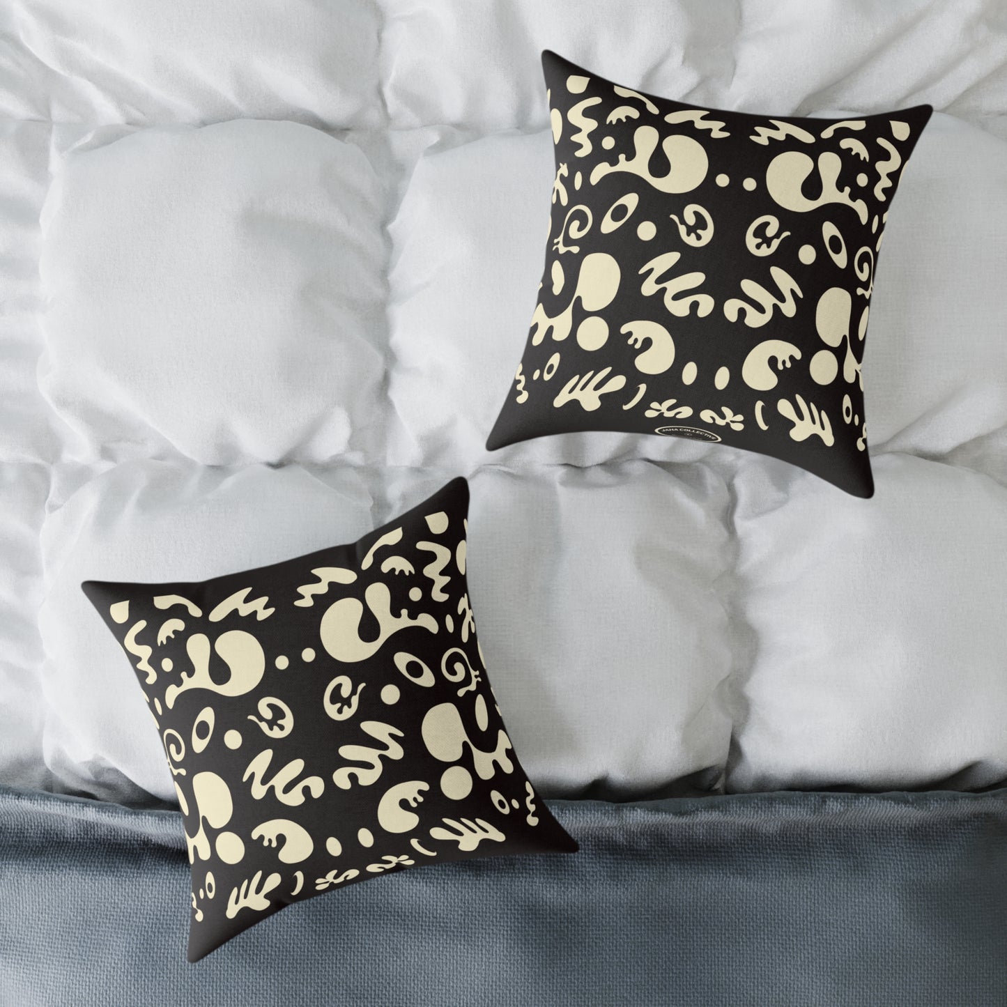 Mirror Work Square Poly Canvas Pillow - Smoke Signal Black