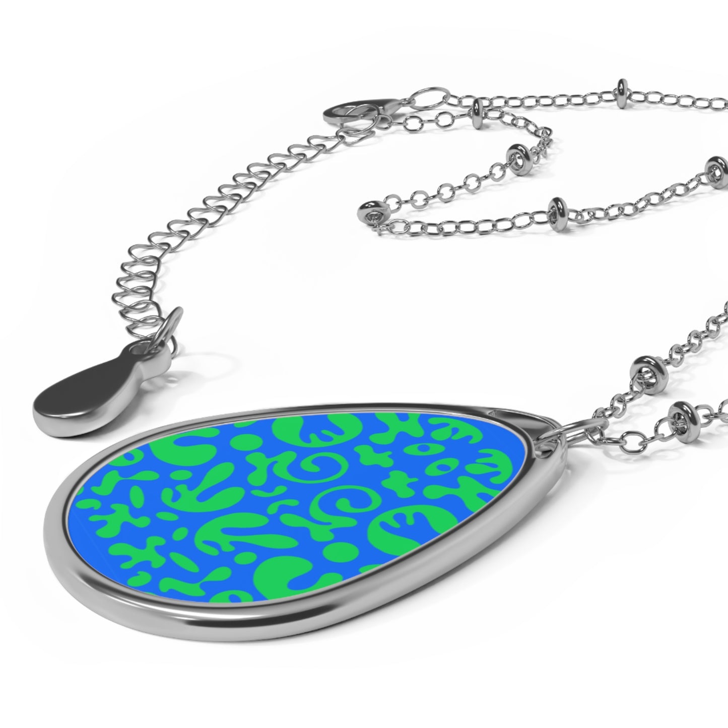Mirror Work Color Oval Necklace - Tide Pool